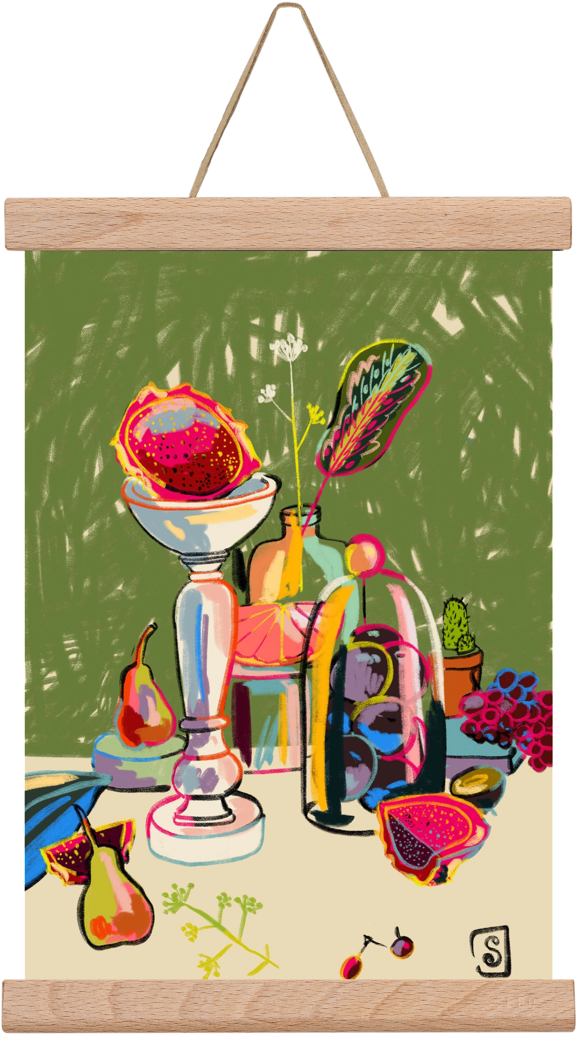 STILL LIFE WITH DRAGON FRUIT, 20x30 cm (20x30 cm), Tölgy akasztó