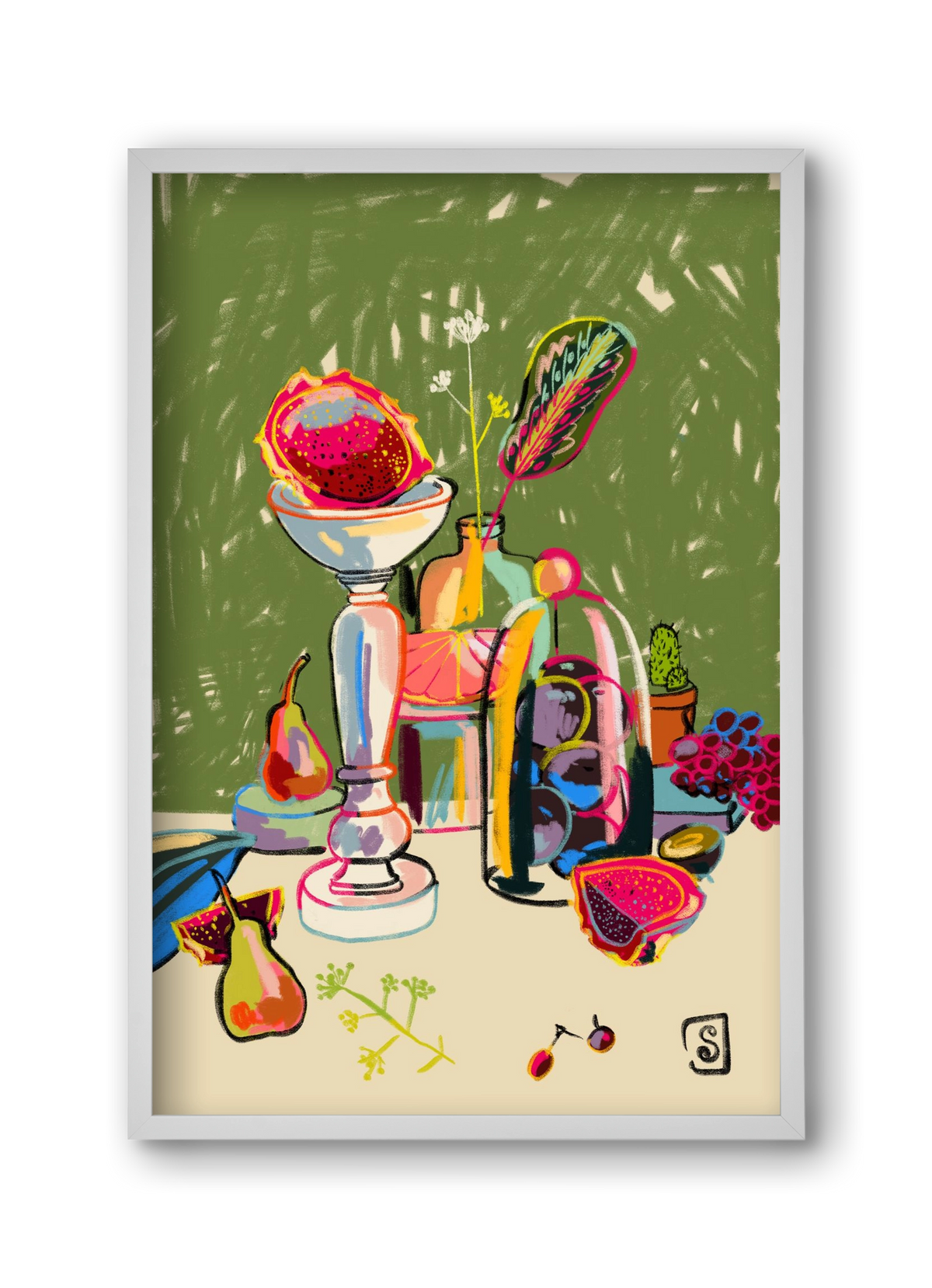 STILL LIFE WITH DRAGON FRUIT, 30x45 cm (30x45 cm), Fehér keret