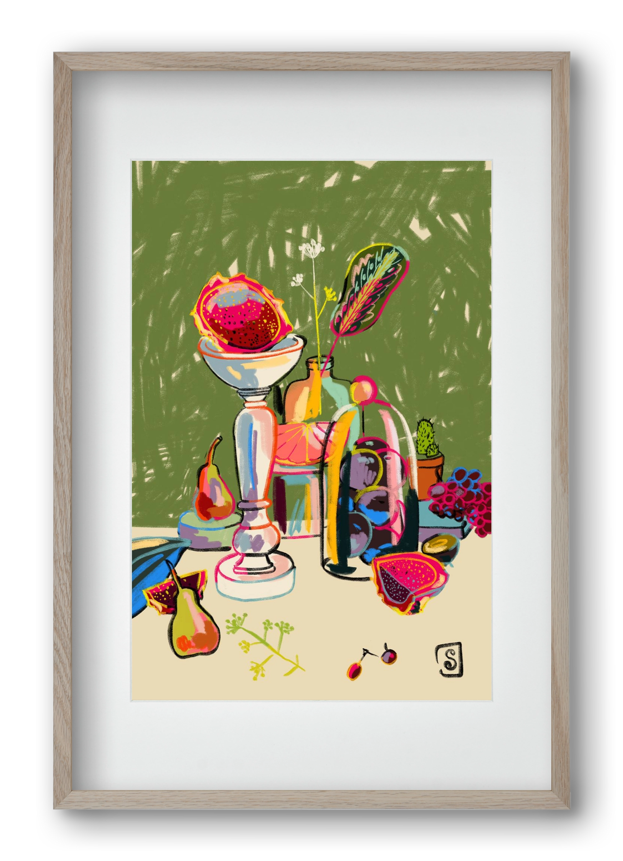 STILL LIFE WITH DRAGON FRUIT, 40x60 cm (30x45 cm), Tölgy keret, paszpartuval