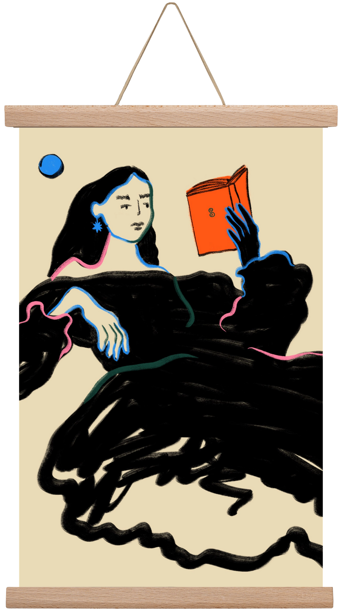 MIDNIGHT READING, 30x45 cm (30x45 cm), Tölgy akasztó