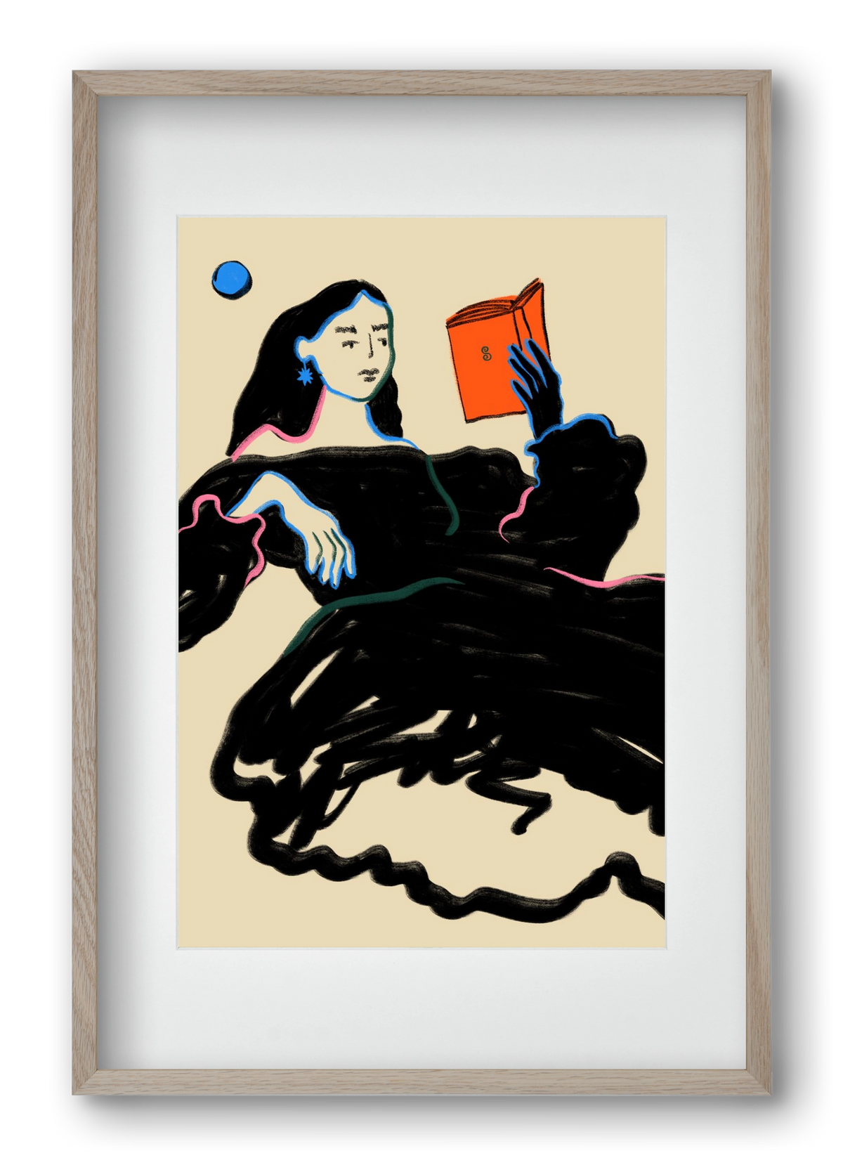 MIDNIGHT READING, 40x60 cm (30x45 cm), Tölgy keret, paszpartuval