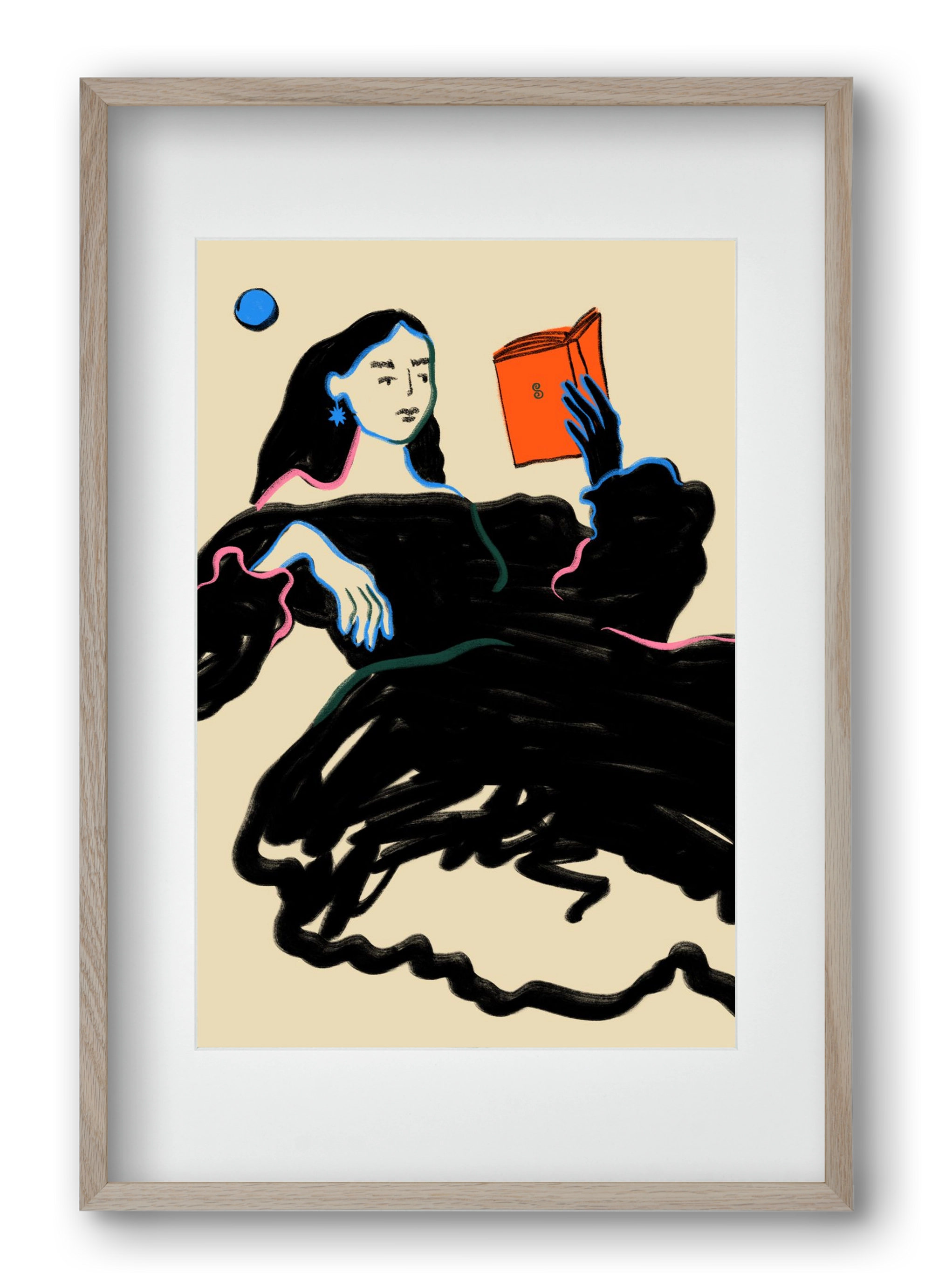 MIDNIGHT READING, 40x60 cm (30x45 cm), Tölgy keret, paszpartuval