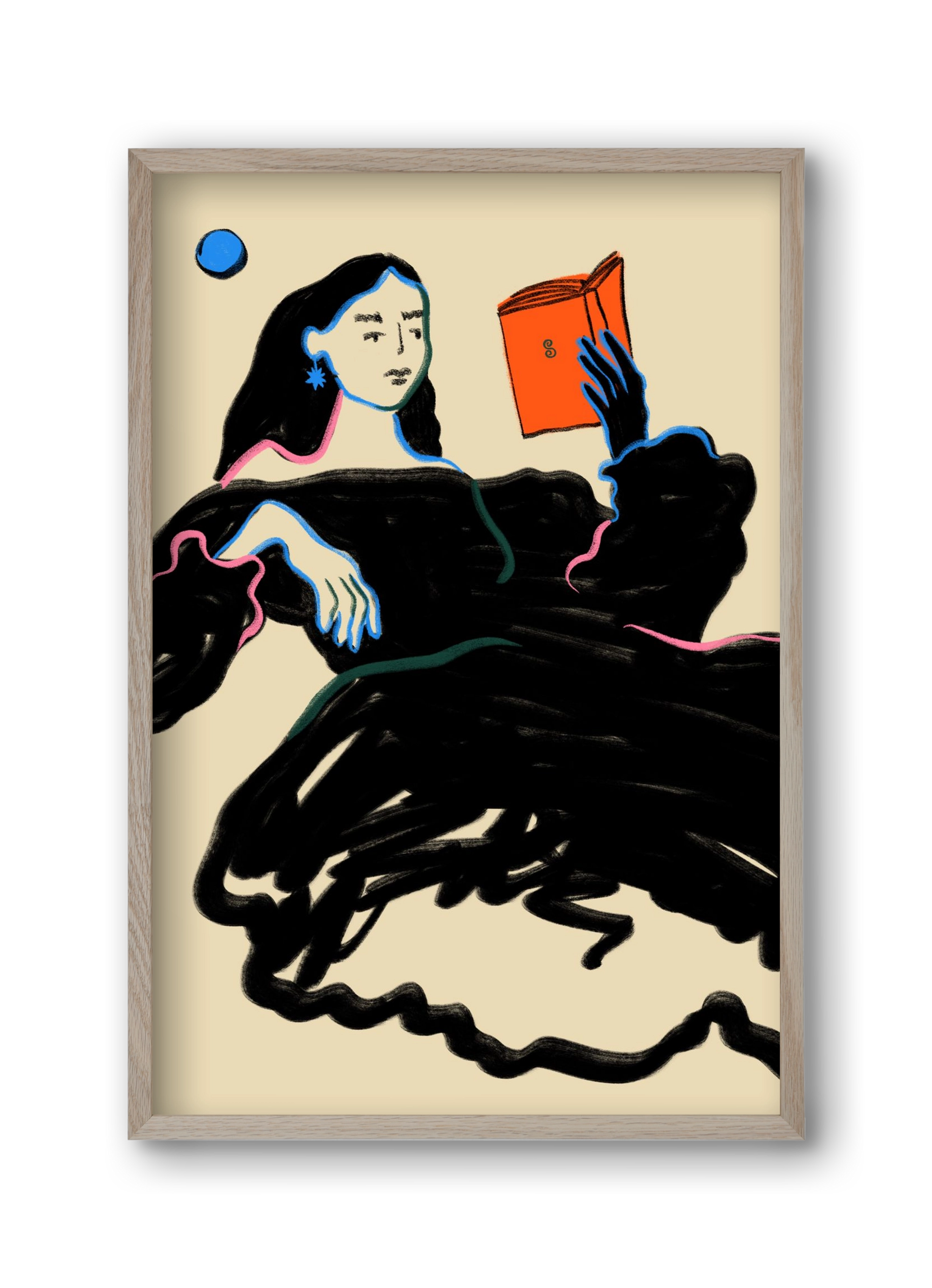 MIDNIGHT READING, 30x45 cm (30x45 cm), Tölgy keret