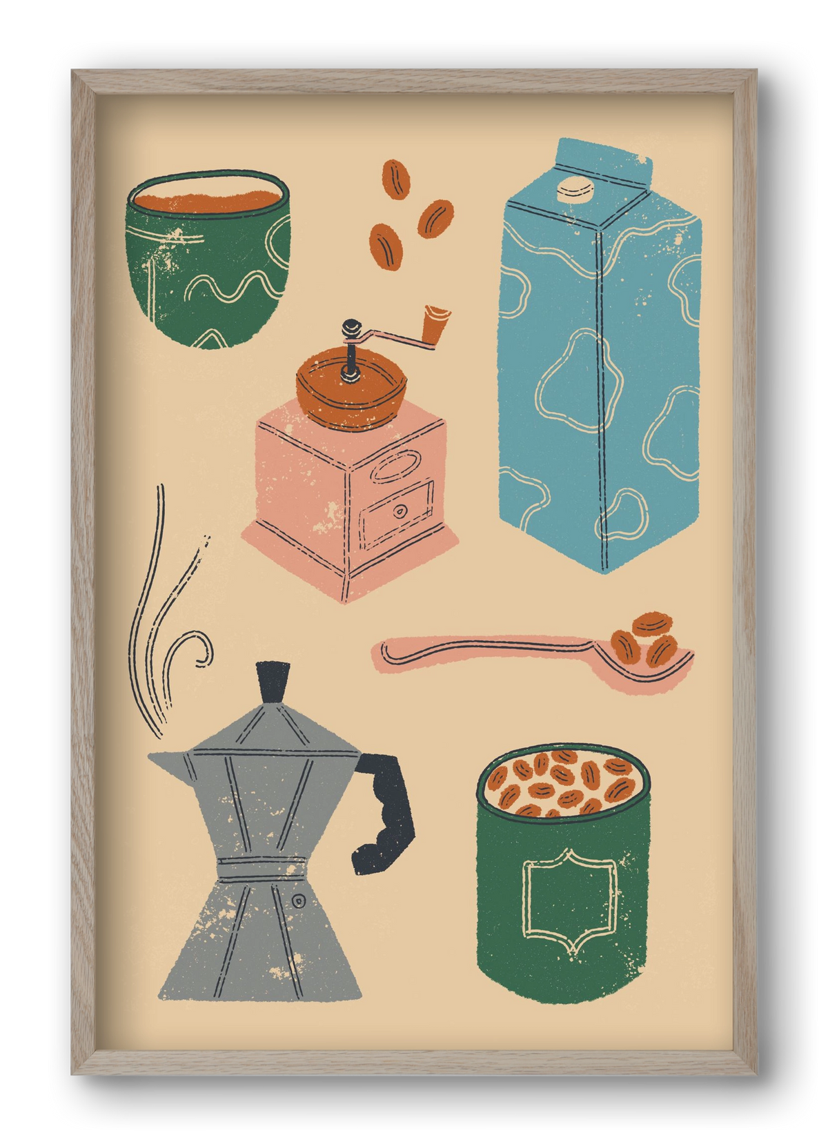 Coffee Essentials, 40x60 cm (40x60 cm), Tölgy keret