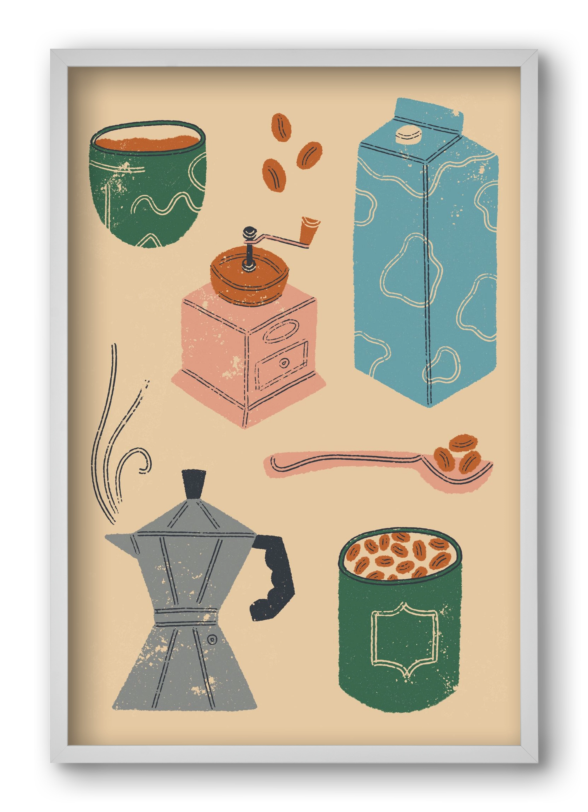 Coffee Essentials, 40x60 cm (40x60 cm), Fehér keret