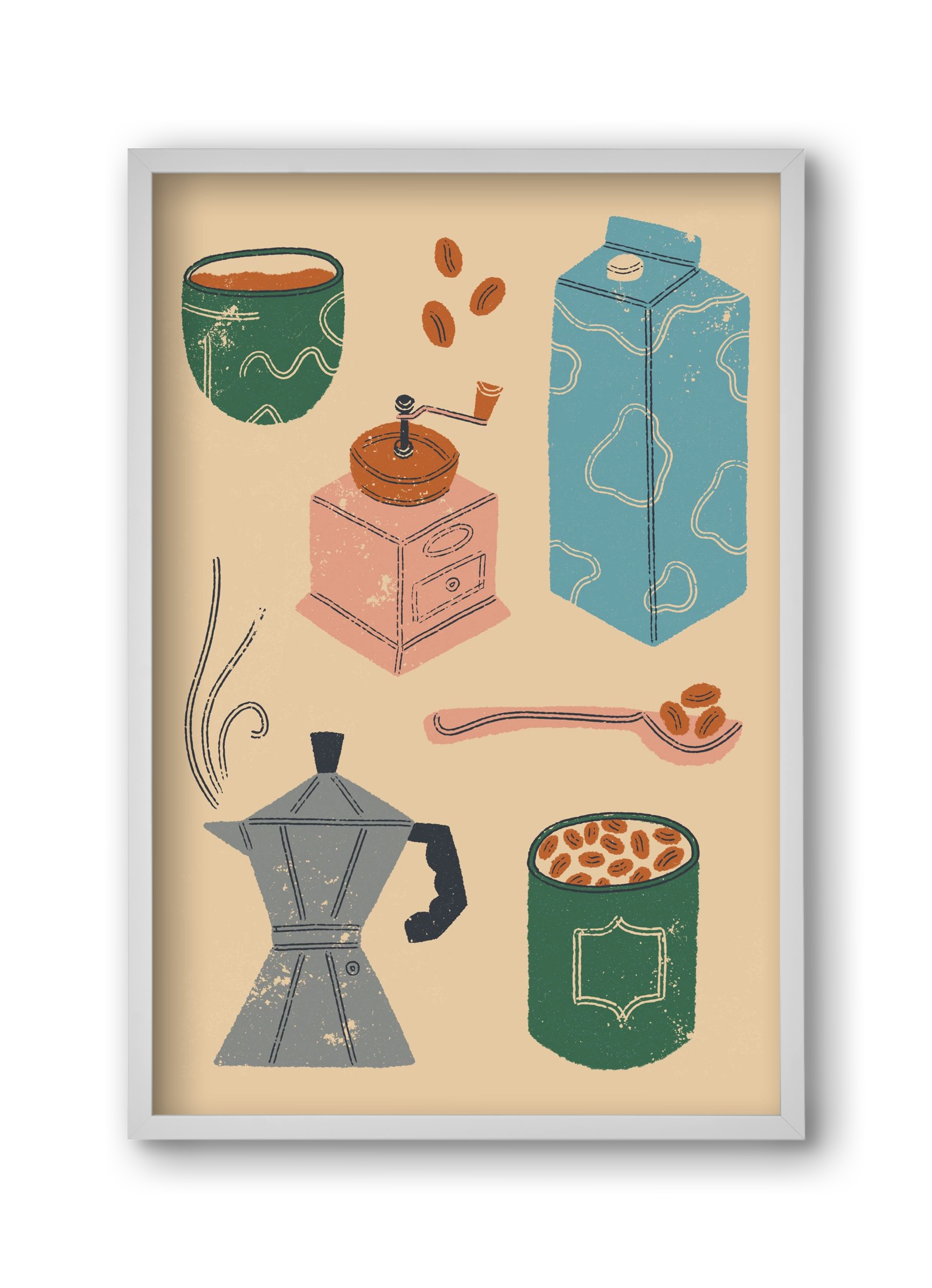 Coffee Essentials, 30x45 cm (30x45 cm), Fehér keret