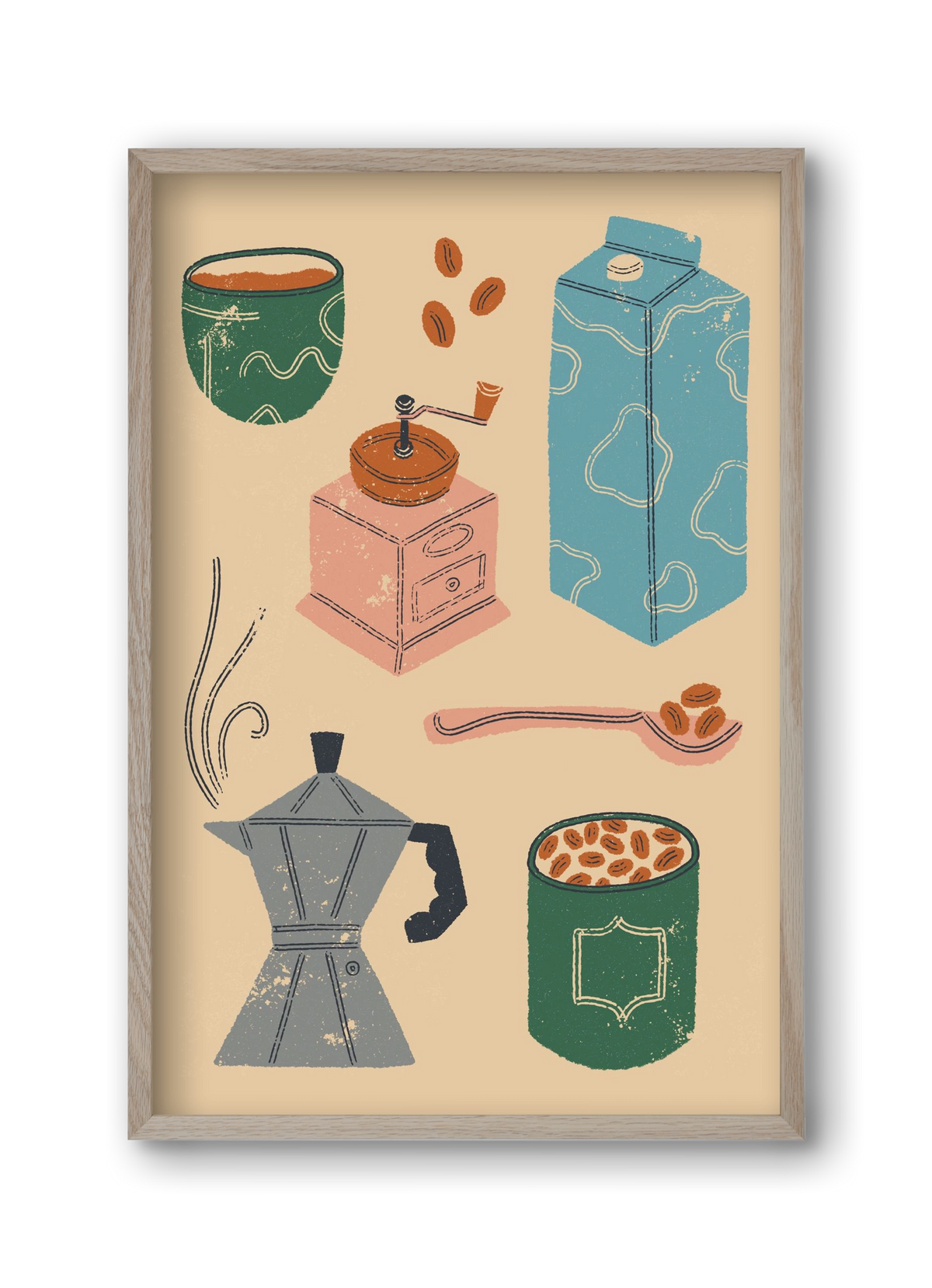 Coffee Essentials, 30x45 cm (30x45 cm), Tölgy keret