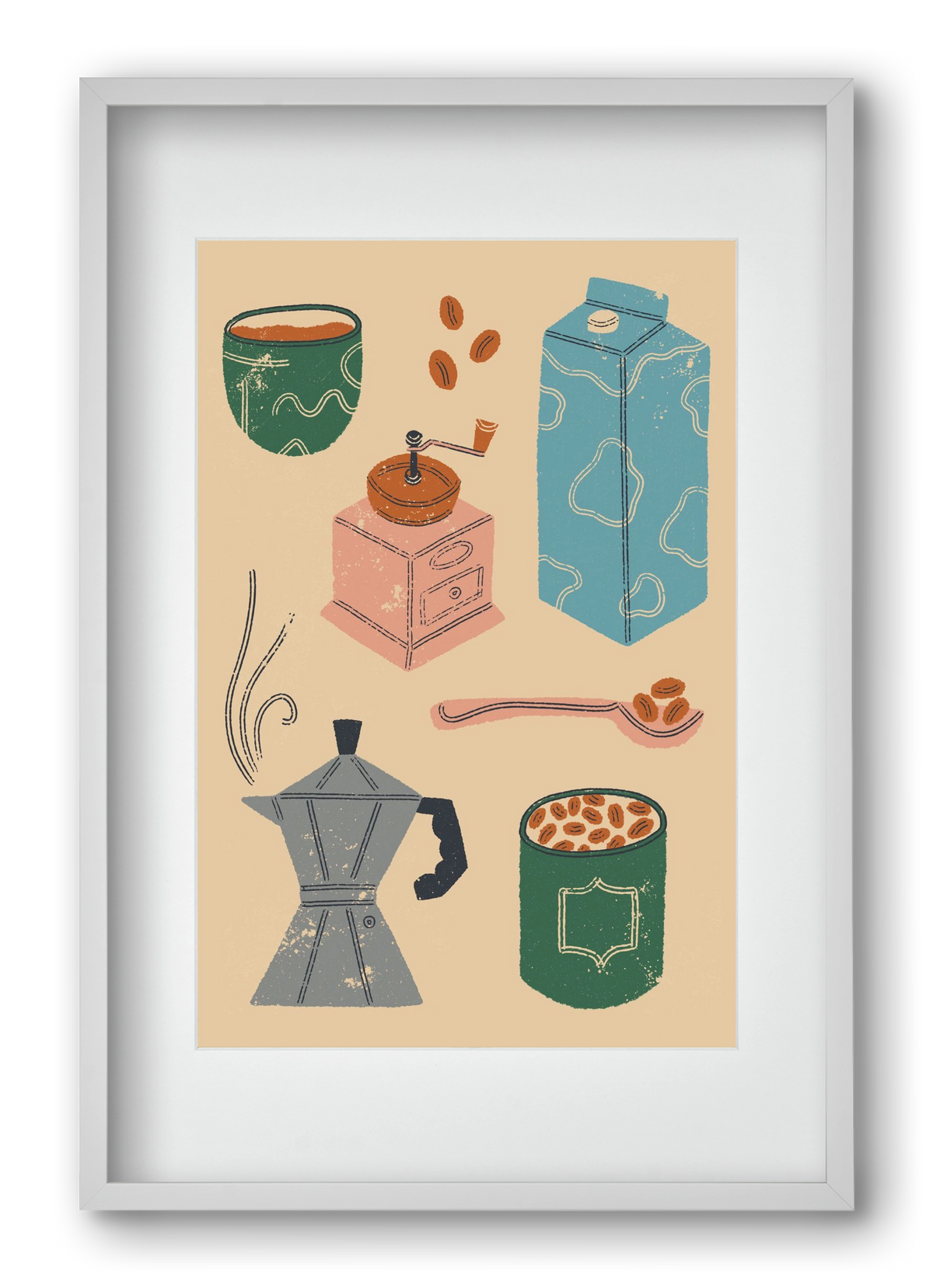 Coffee Essentials, 40x60 cm (30x45 cm), Fehér keret, paszpartuval