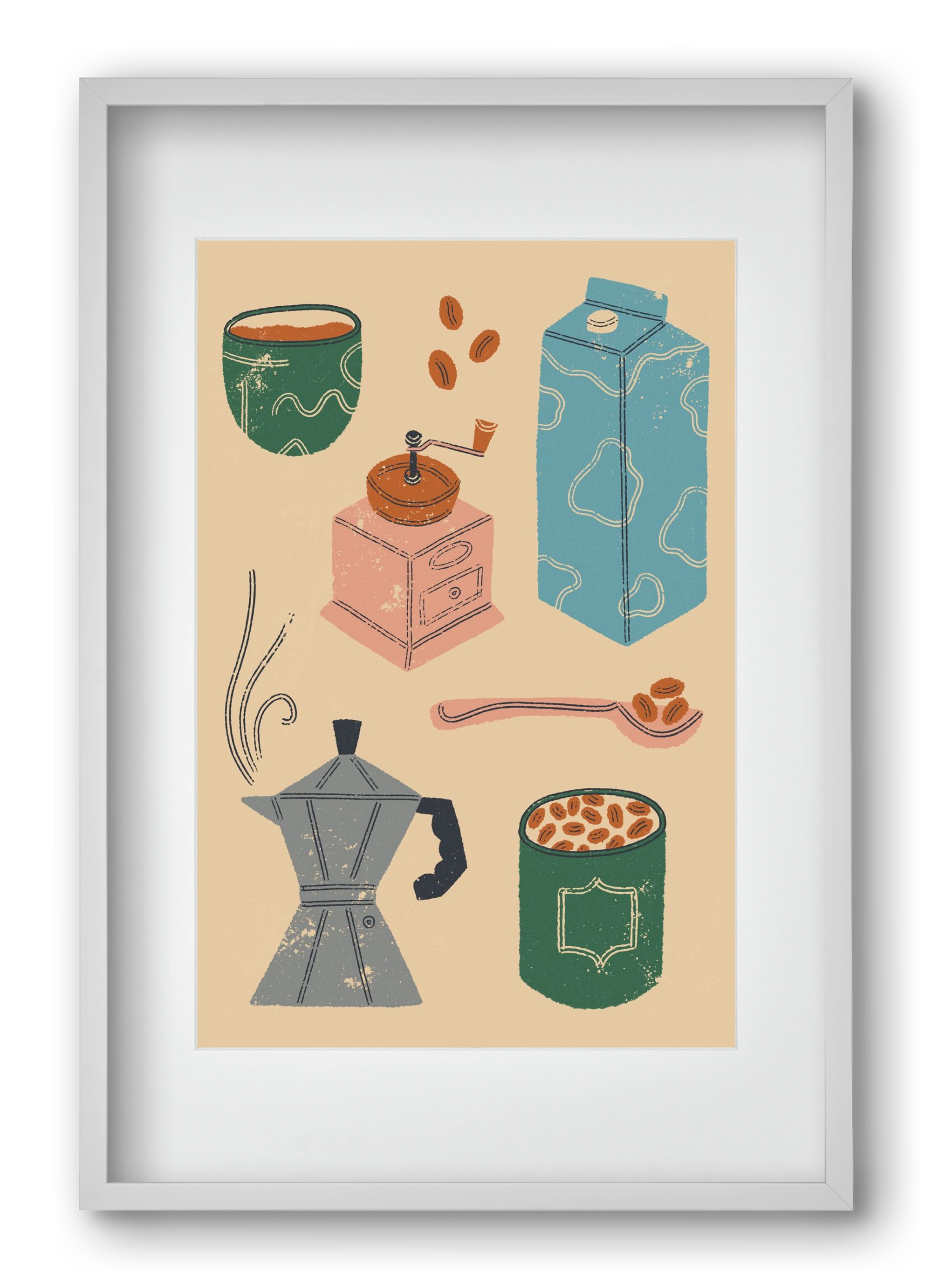 Coffee Essentials, 40x60 cm (30x45 cm), Fehér keret, paszpartuval