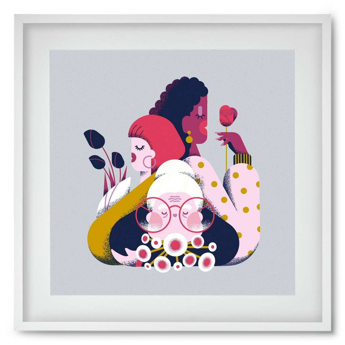 Flower power, 50x50 cm (40x40 cm), Fehér keret, paszpartuval