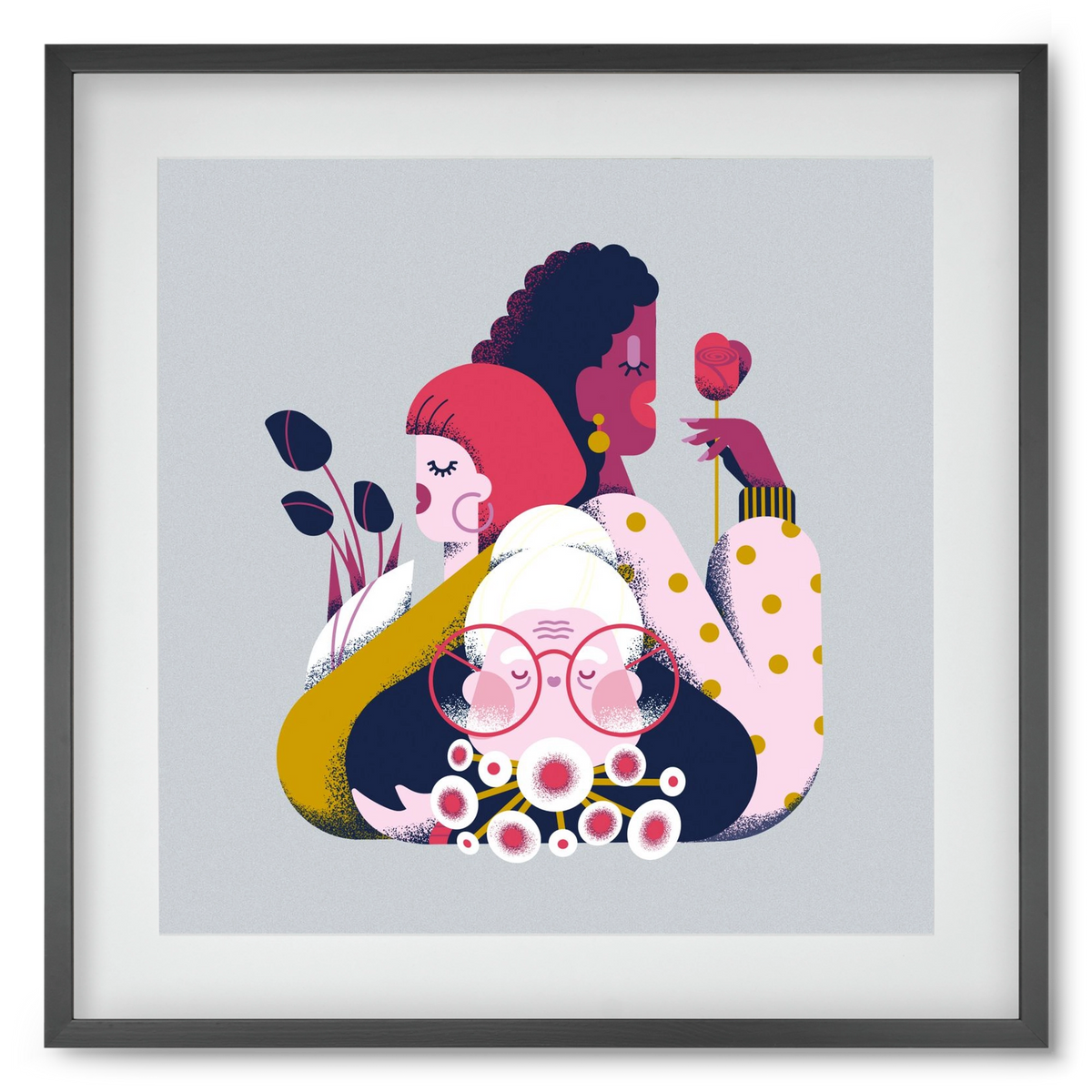 Flower power, 50x50 cm (40x40 cm), Fekete keret, paszpartuval