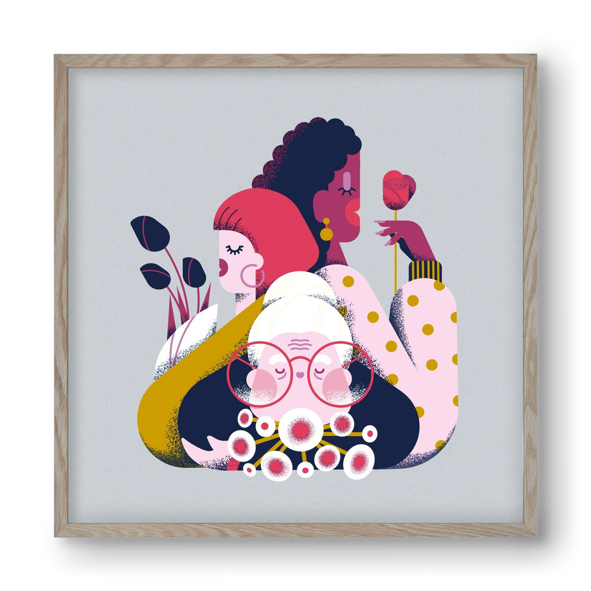 Flower power, 40x40 cm (40x40 cm), Tölgy keret