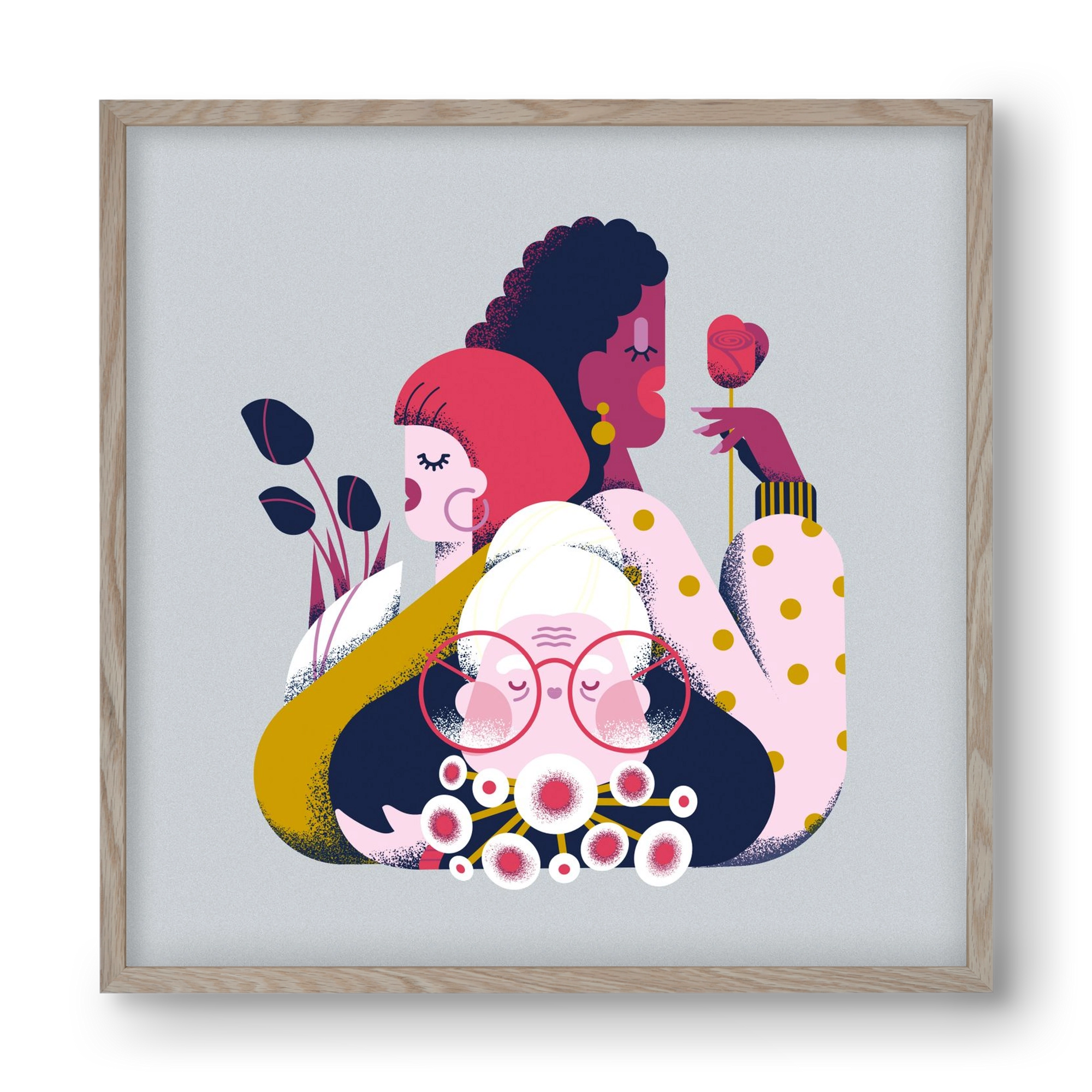 Flower power, 40x40 cm (40x40 cm), Tölgy keret