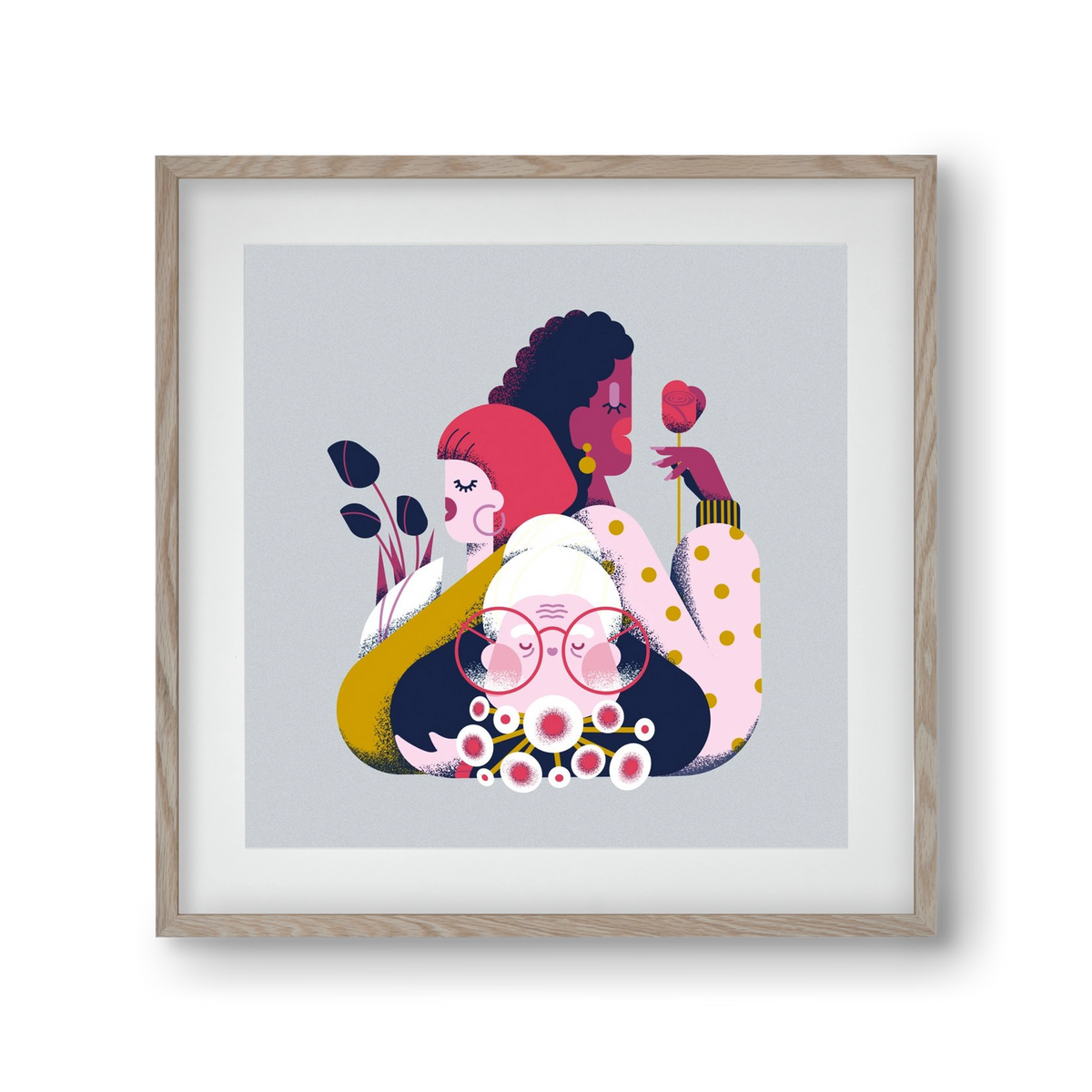 Flower power, 30x30 cm (20x20 cm), Tölgy keret, paszpartuval