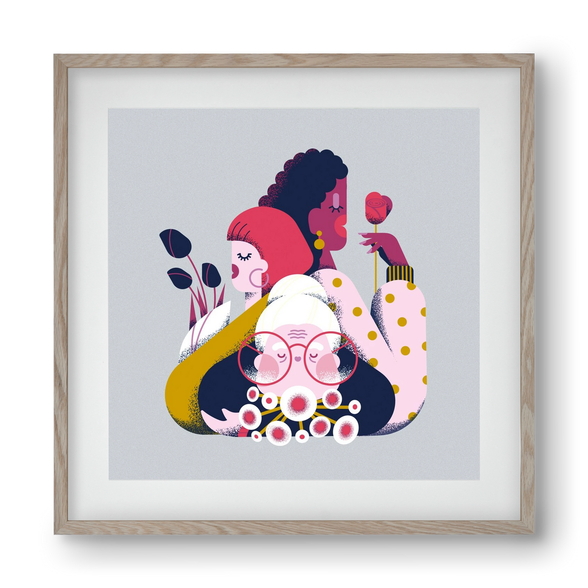 Flower power, 40x40 cm (30x30 cm), Tölgy keret, paszpartuval