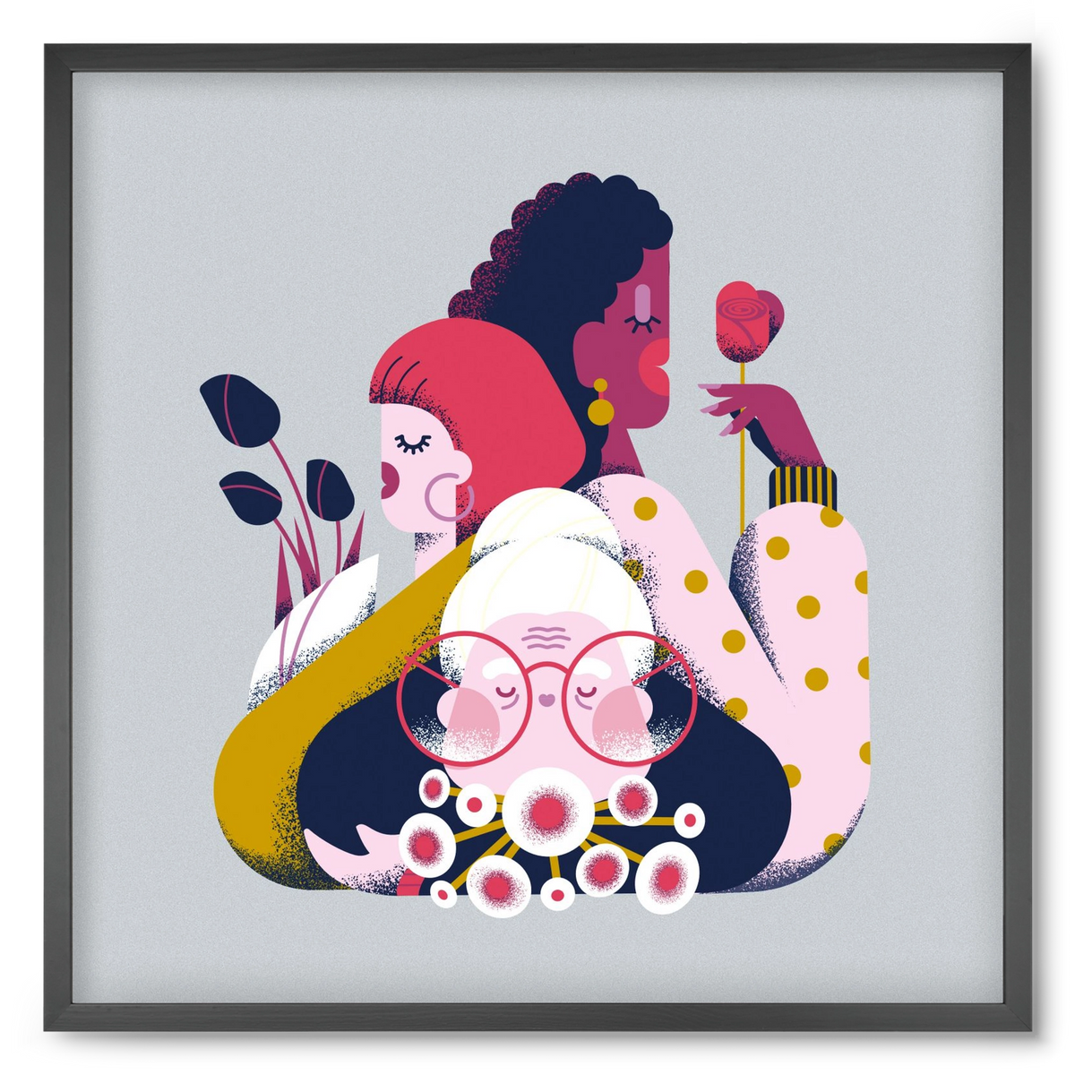 Flower power, 50x50 cm (50x50 cm), Fekete keret