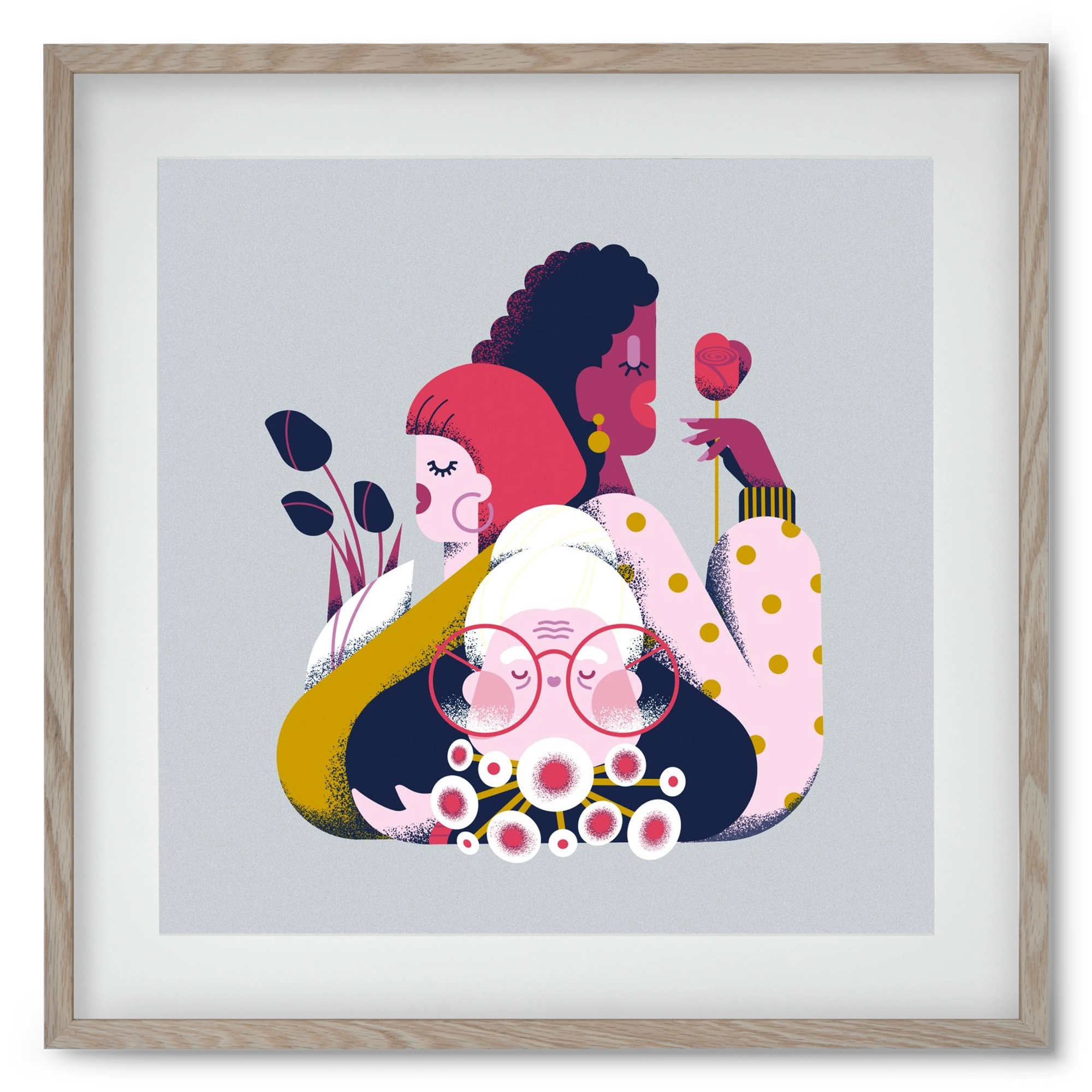 Flower power, 50x50 cm (40x40 cm), Tölgy keret, paszpartuval