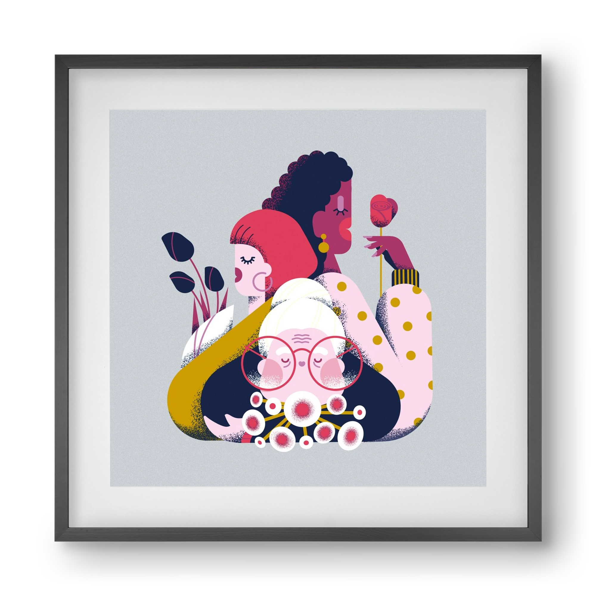 Flower power, 40x40 cm (30x30 cm), Fekete keret, paszpartuval