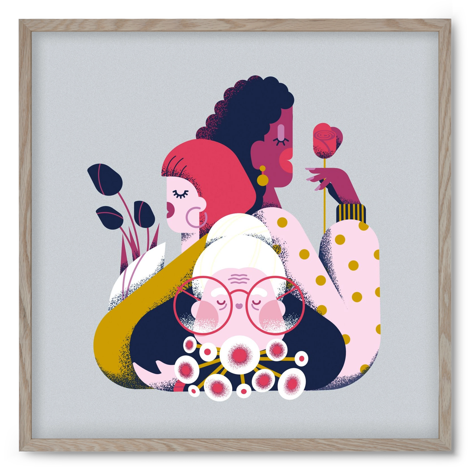 Flower power, 50x50 cm (50x50 cm), Tölgy keret