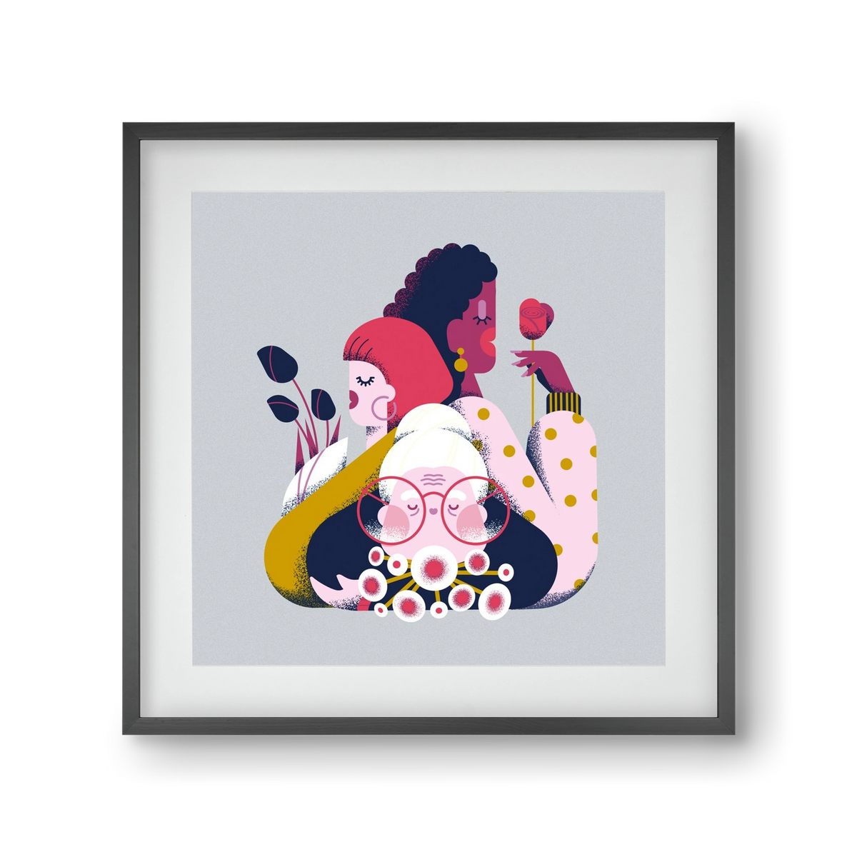 Flower power, 30x30 cm (20x20 cm), Fekete keret, paszpartuval