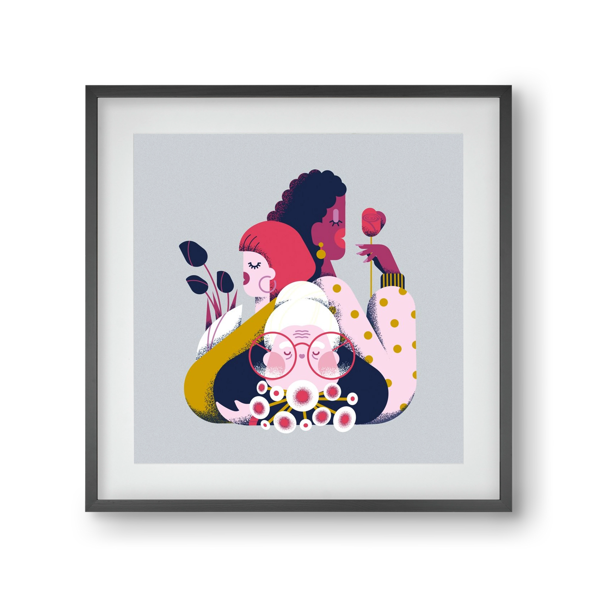 Flower power, 30x30 cm (20x20 cm), Fekete keret, paszpartuval