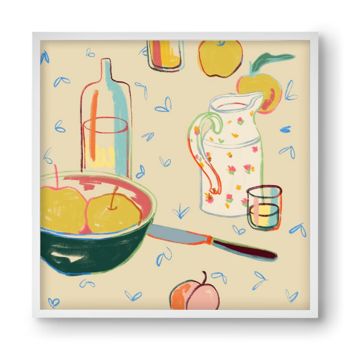 YELLOW APPLES, 40x40 cm (40x40 cm), Fehér keret