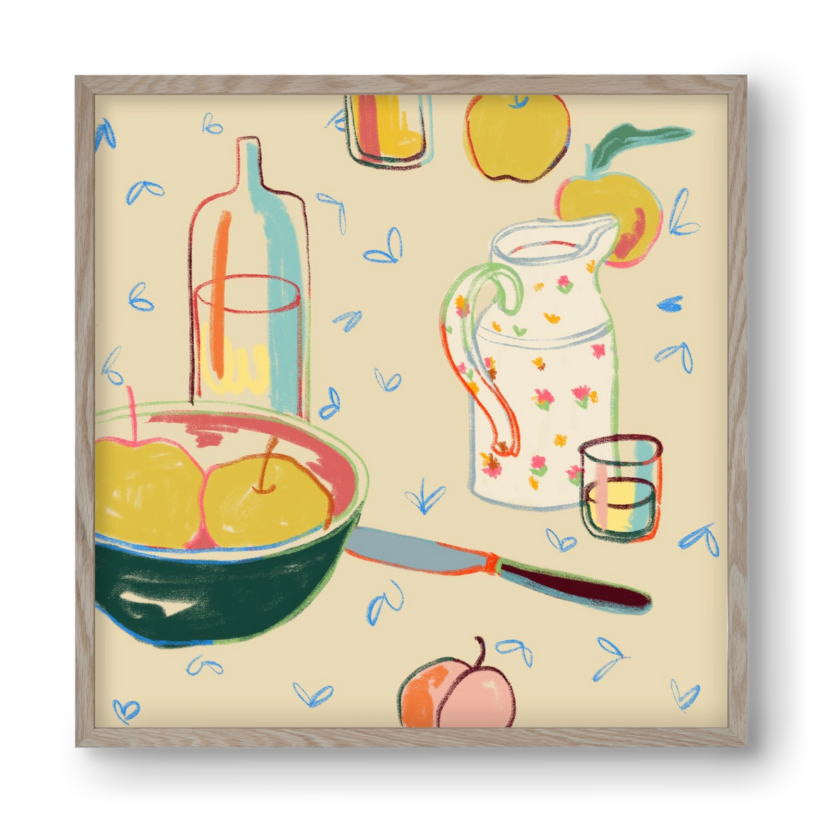 YELLOW APPLES, 40x40 cm (40x40 cm), Tölgy keret