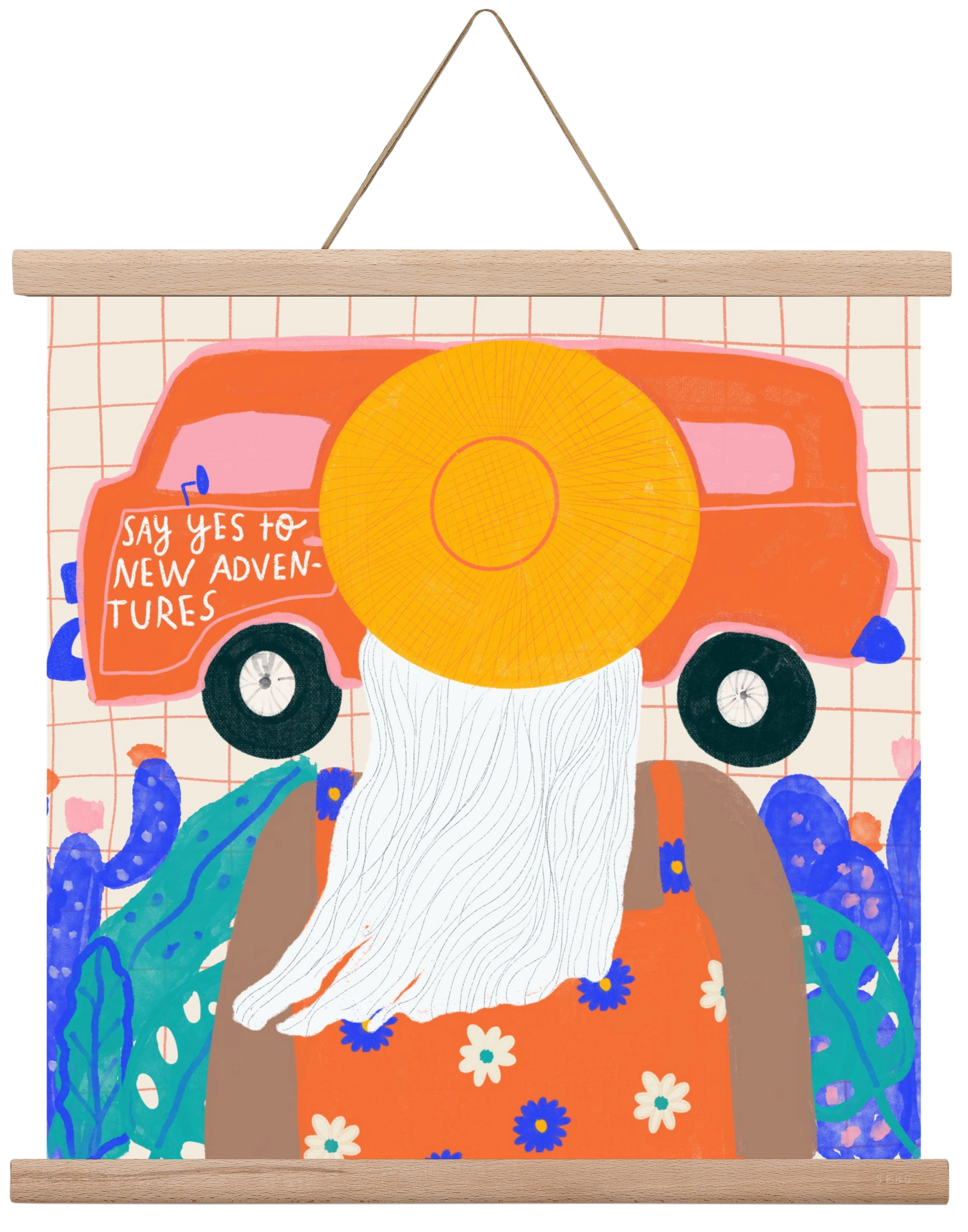 Say YES to new adventures , 40x40 cm (40x40 cm), Tölgy akasztó