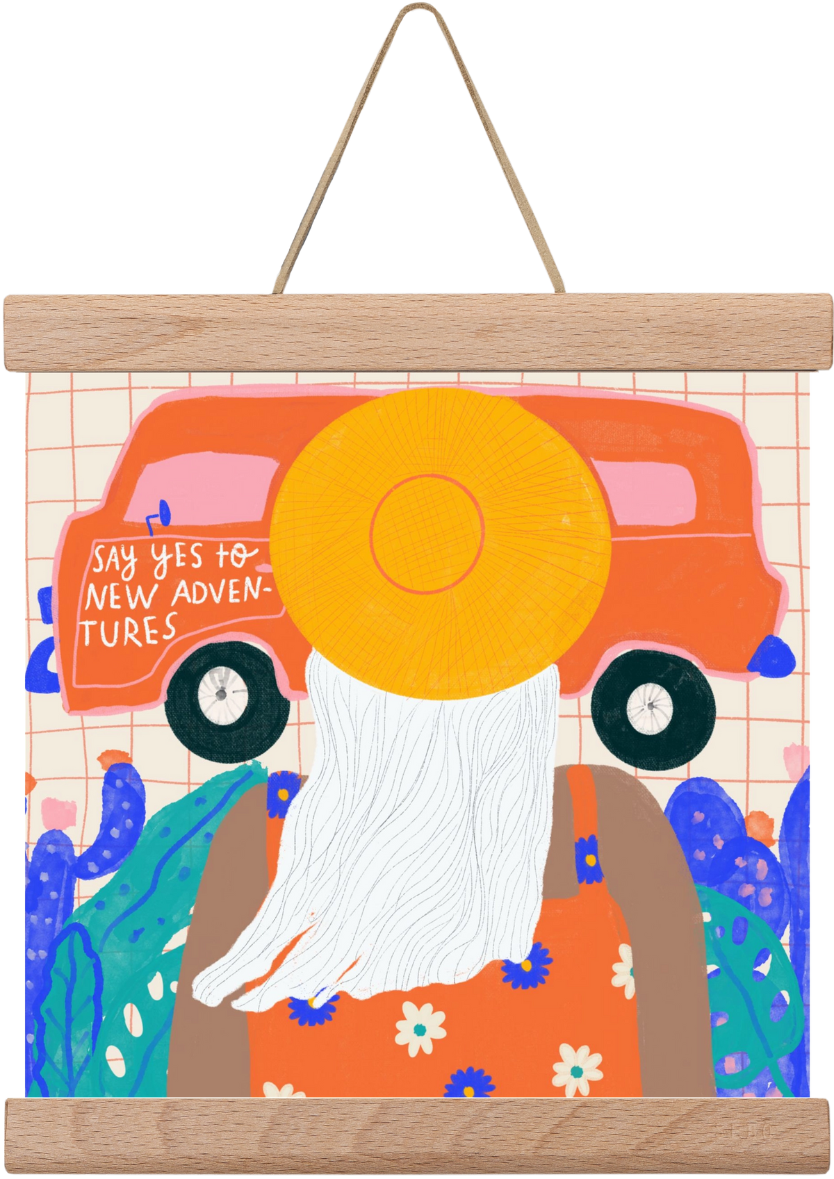 Say YES to new adventures , 20x20 cm (20x20 cm), Tölgy akasztó