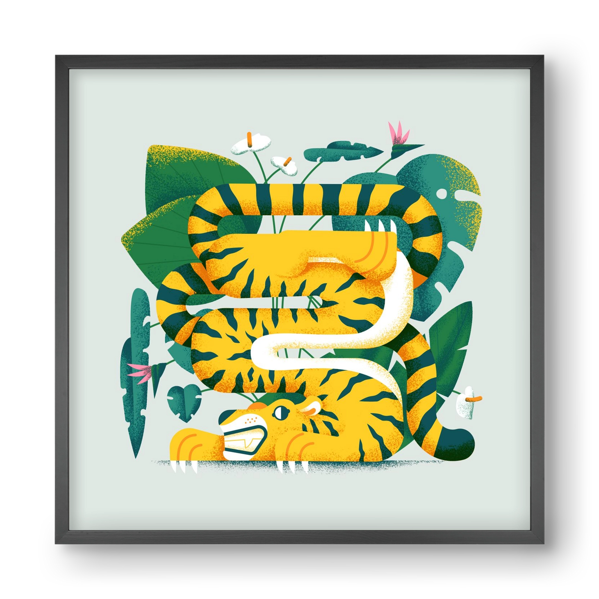 Yoga Tiger, 40x40 cm (40x40 cm), Fekete keret