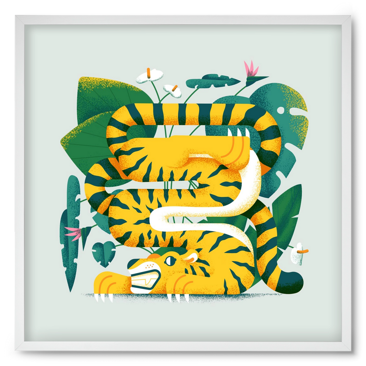 Yoga Tiger, 50x50 cm (50x50 cm), Fehér keret