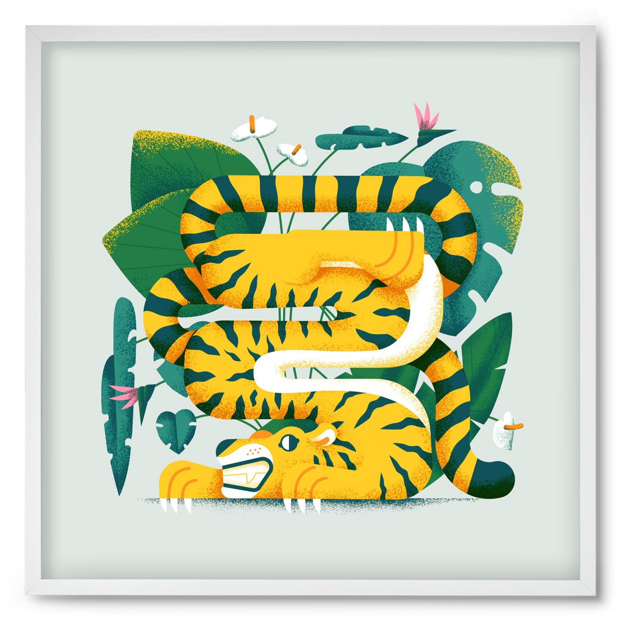 Yoga Tiger, 50x50 cm (50x50 cm), Fehér keret