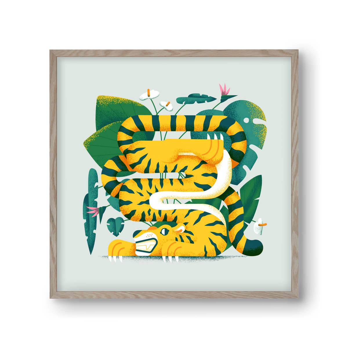 Yoga Tiger, 30x30 cm (30x30 cm), Tölgy keret