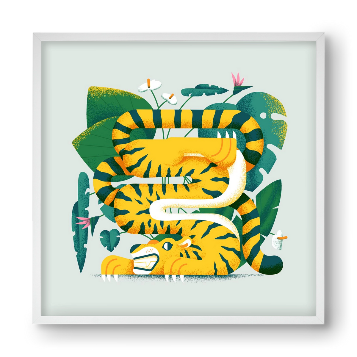 Yoga Tiger, 40x40 cm (40x40 cm), Fehér keret