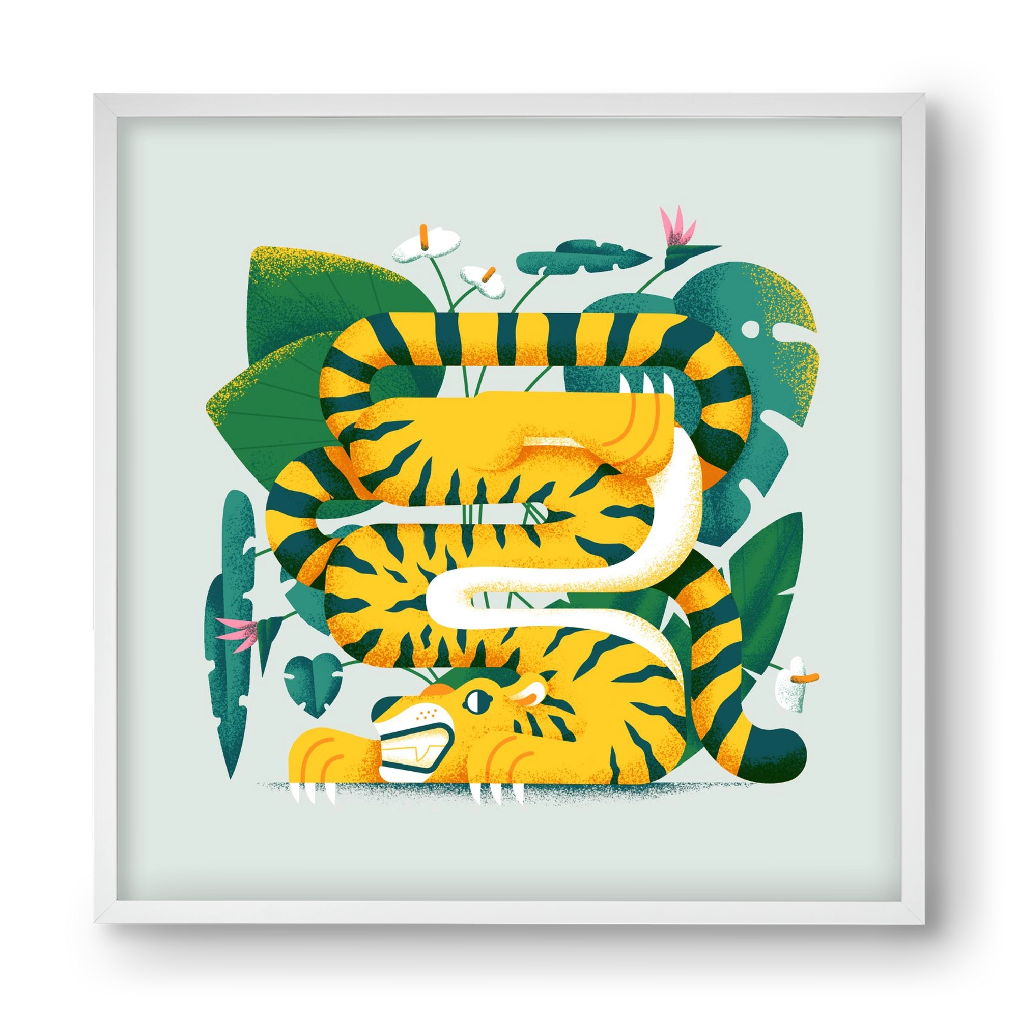 Yoga Tiger, 40x40 cm (40x40 cm), Fehér keret