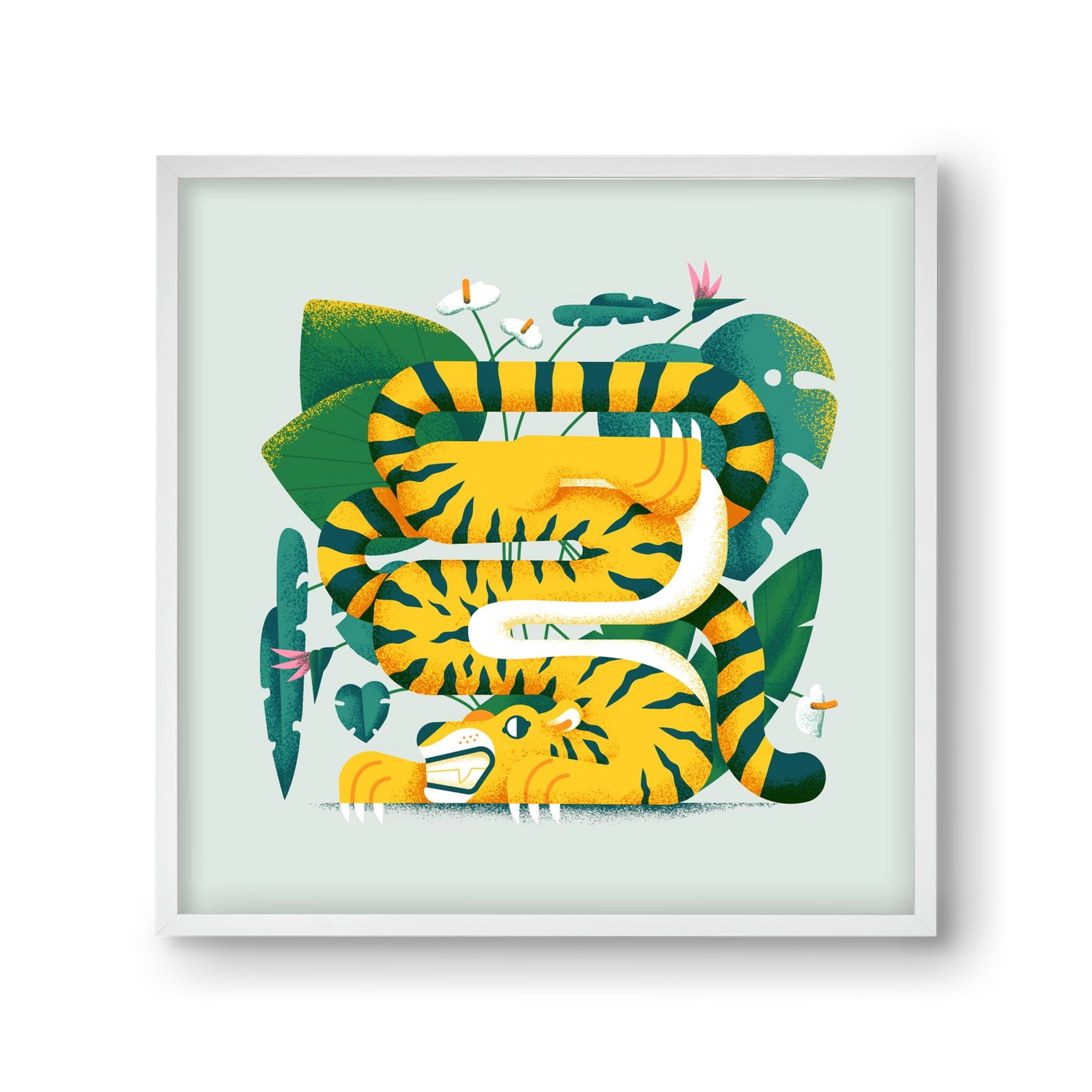 Yoga Tiger, 30x30 cm (30x30 cm), Fehér keret