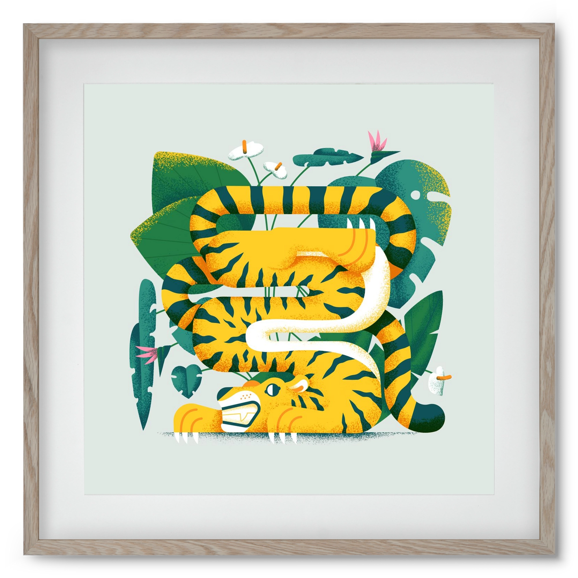 Yoga Tiger, 50x50 cm (40x40 cm), Tölgy keret, paszpartuval