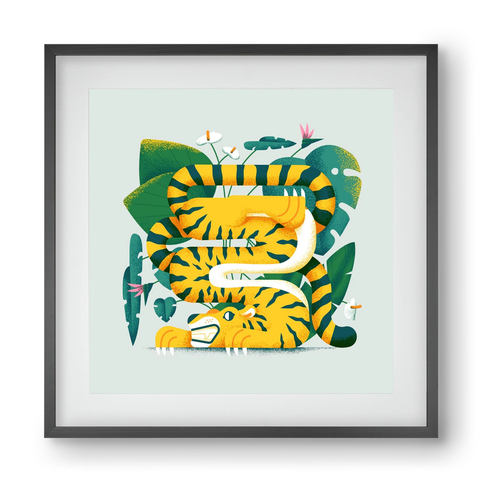 Yoga Tiger, 40x40 cm (30x30 cm), Fekete keret, paszpartuval