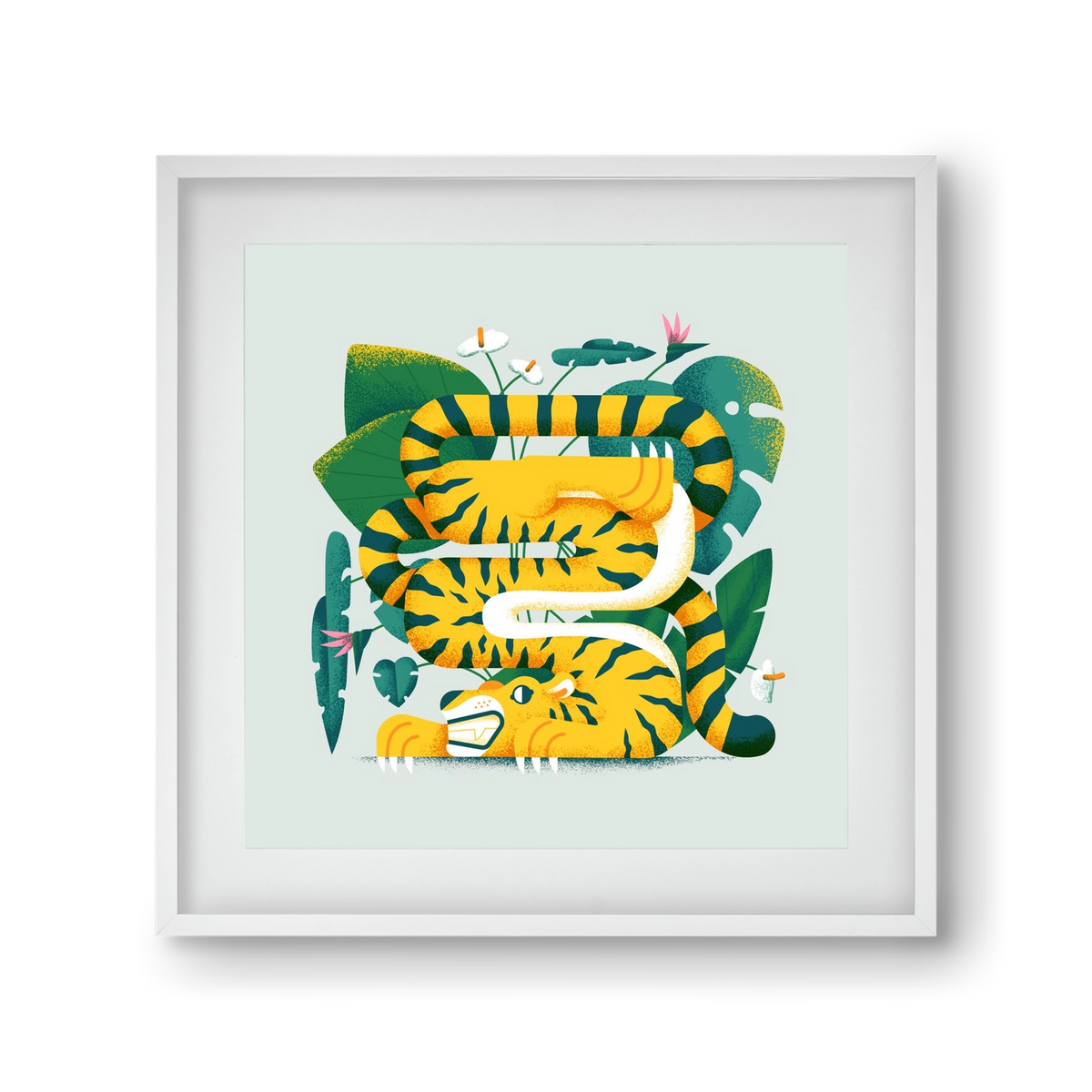 Yoga Tiger, 30x30 cm (20x20 cm), Fehér keret, paszpartuval