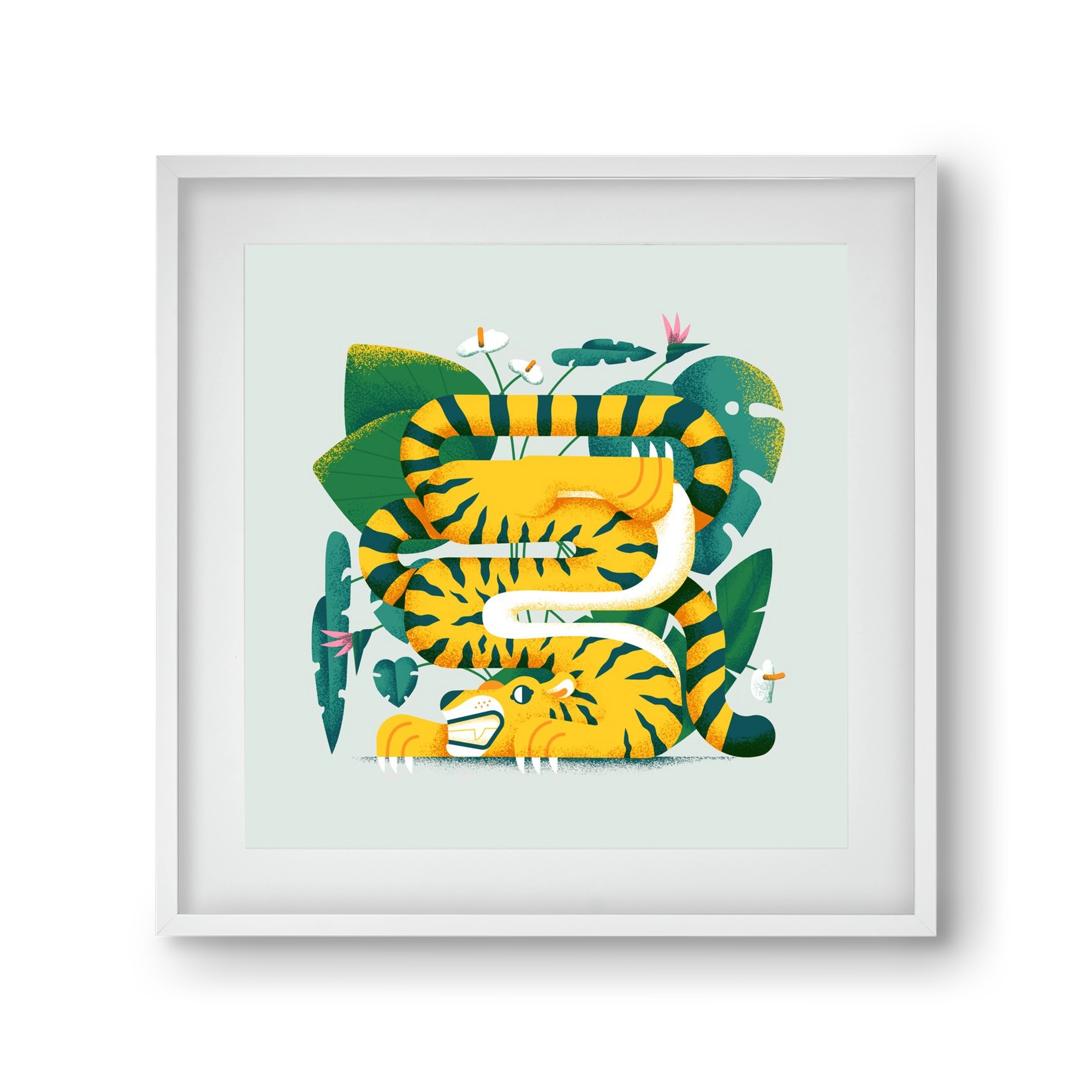 Yoga Tiger, 30x30 cm (20x20 cm), Fehér keret, paszpartuval