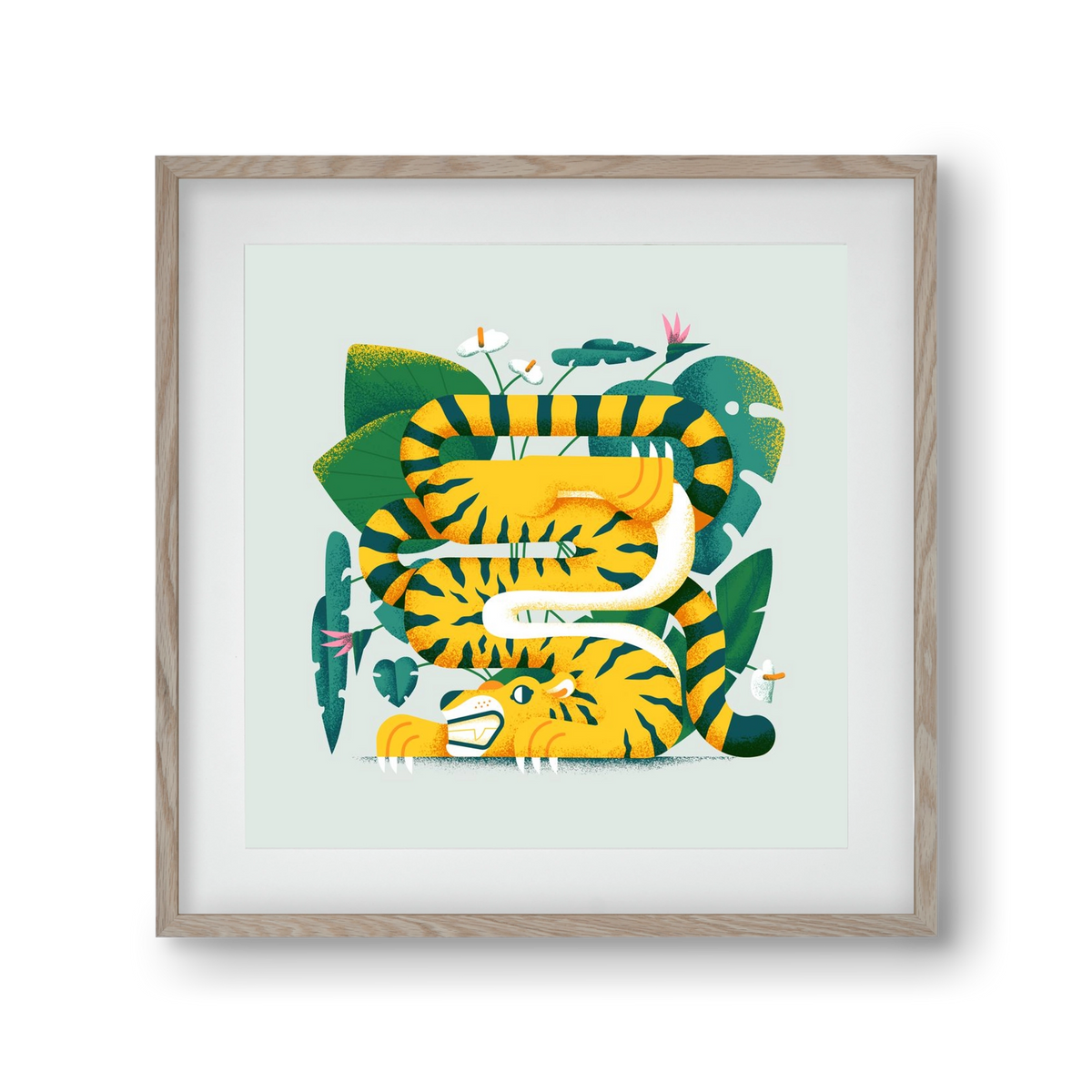 Yoga Tiger, 30x30 cm (20x20 cm), Tölgy keret, paszpartuval