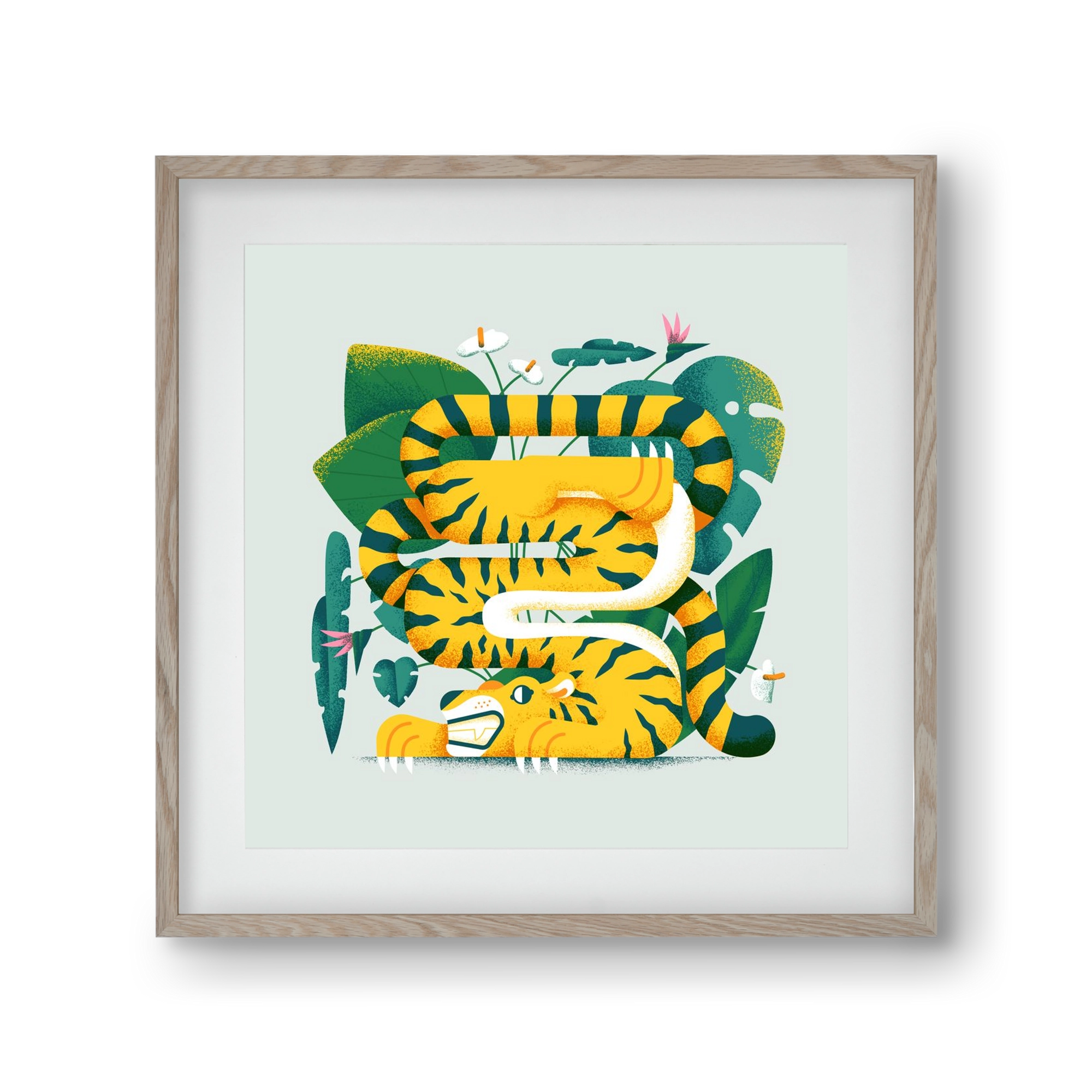 Yoga Tiger, 30x30 cm (20x20 cm), Tölgy keret, paszpartuval