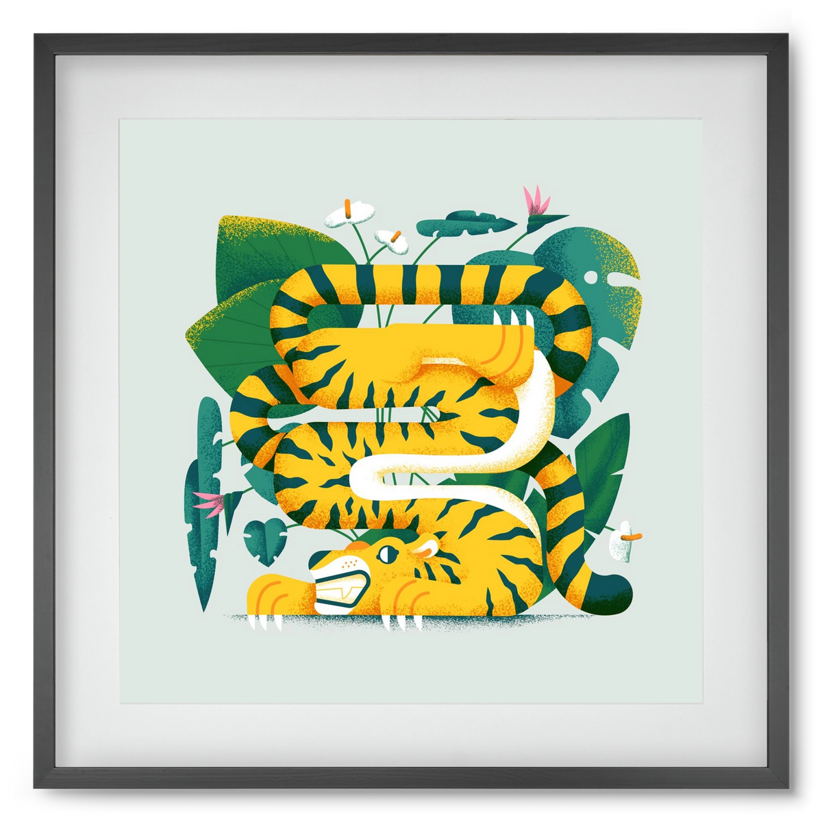 Yoga Tiger, 50x50 cm (40x40 cm), Fekete keret, paszpartuval