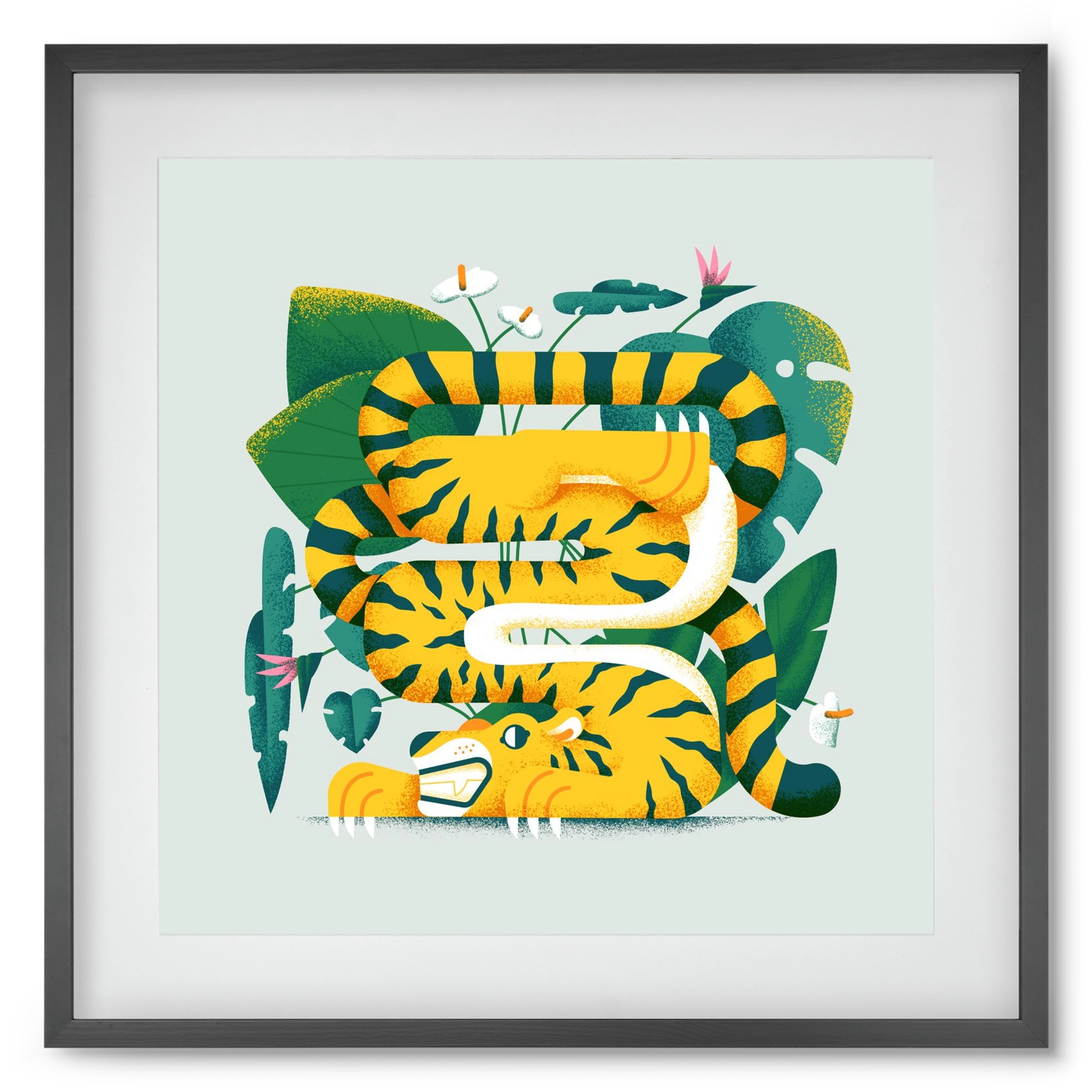 Yoga Tiger, 50x50 cm (40x40 cm), Fekete keret, paszpartuval