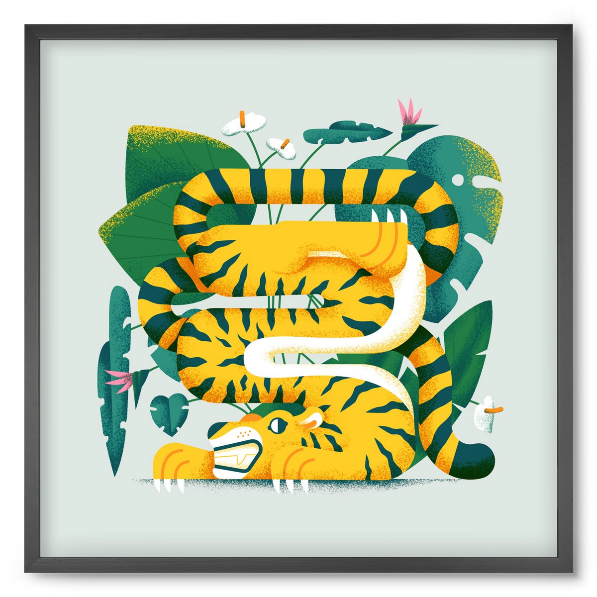 Yoga Tiger, 50x50 cm (50x50 cm), Fekete keret