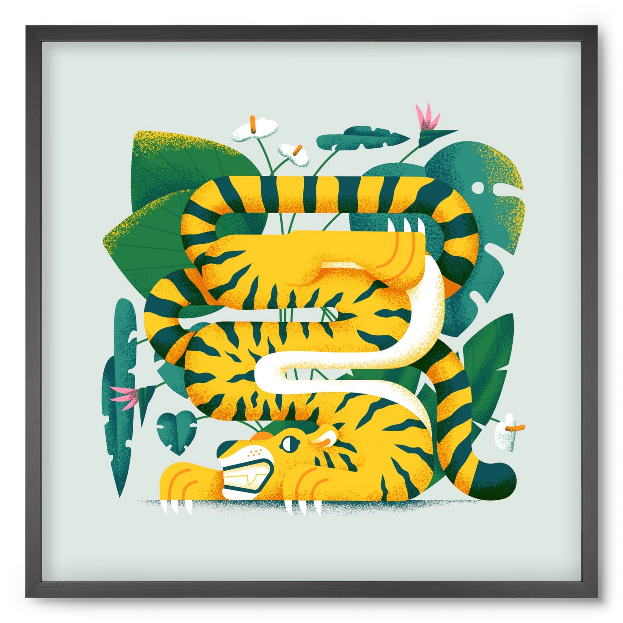 Yoga Tiger, 50x50 cm (50x50 cm), Fekete keret