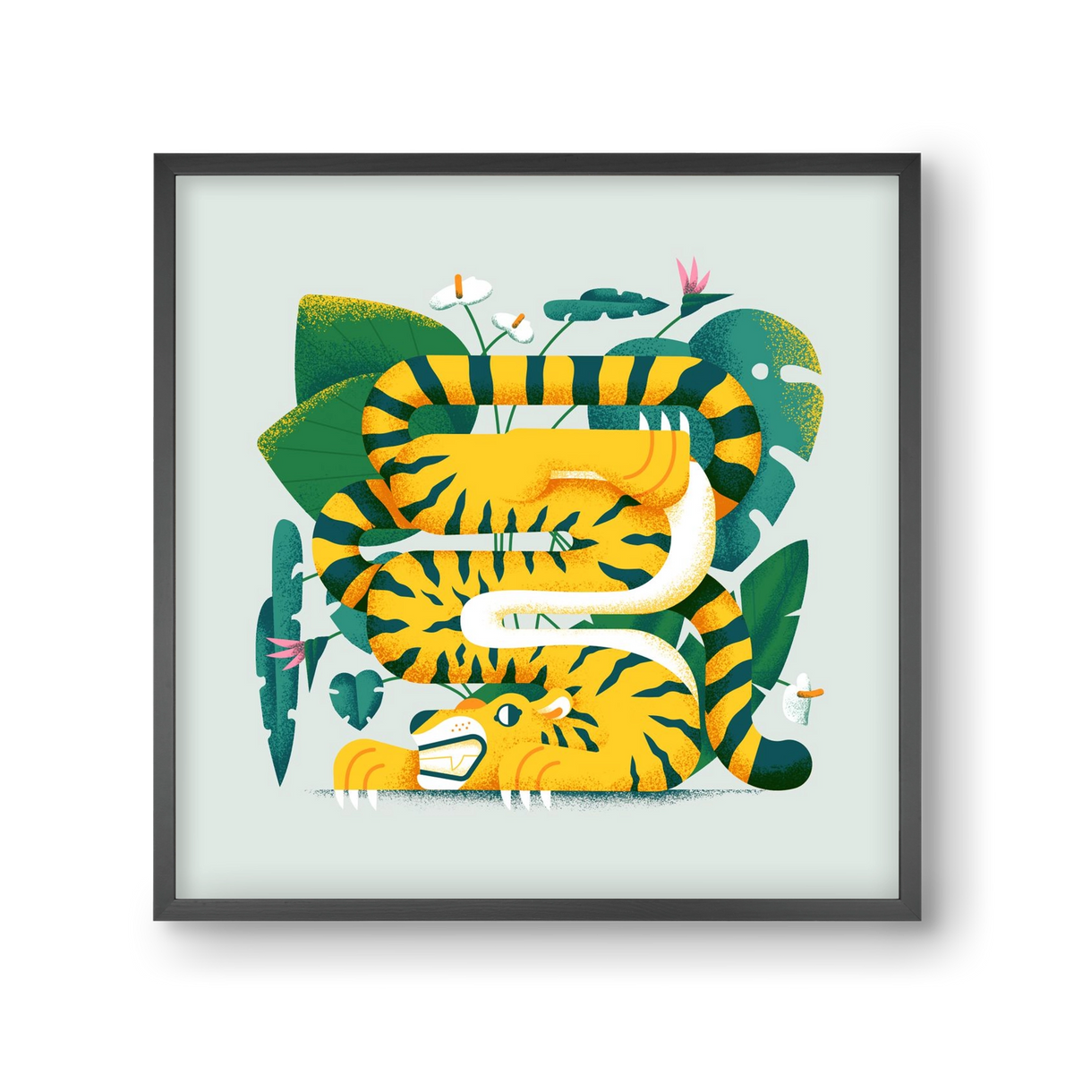 Yoga Tiger, 30x30 cm (30x30 cm), Fekete keret