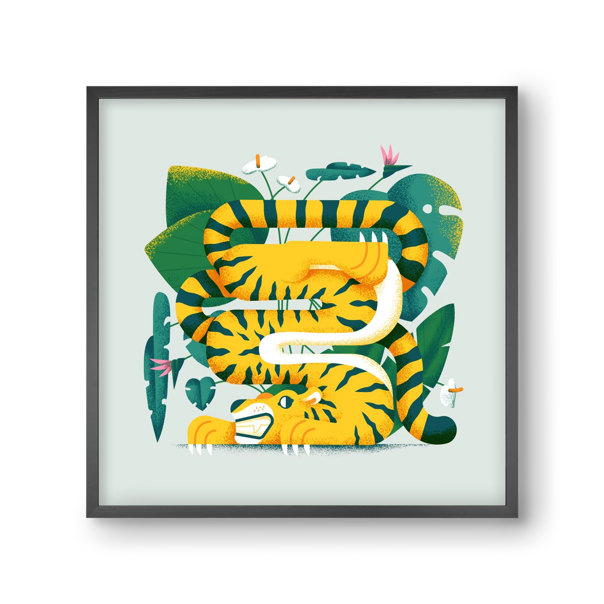 Yoga Tiger, 30x30 cm (30x30 cm), Fekete keret