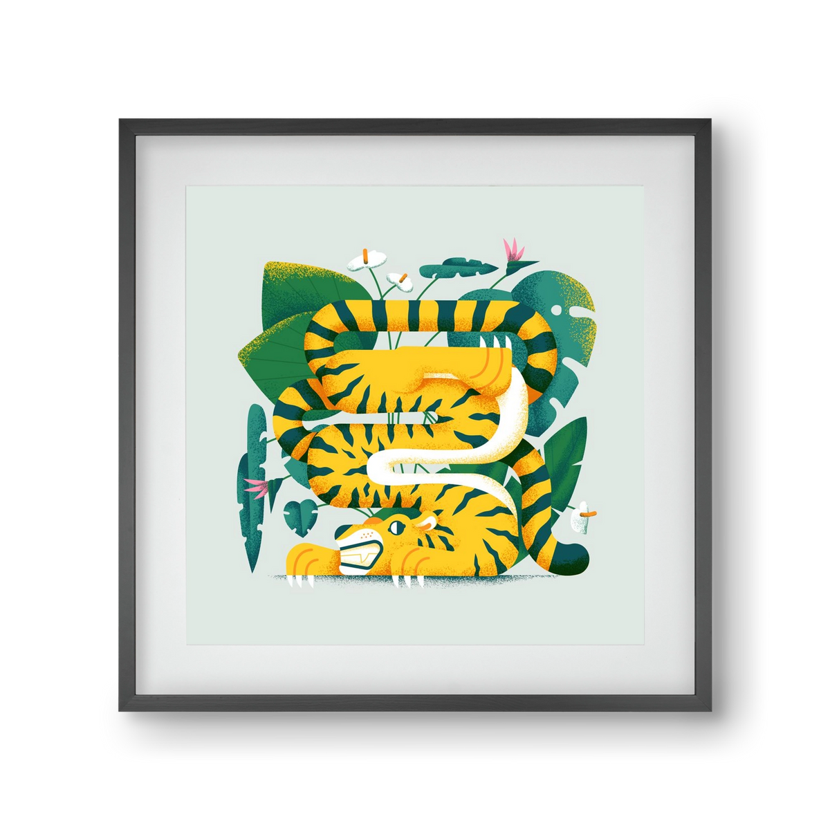 Yoga Tiger, 30x30 cm (20x20 cm), Fekete keret, paszpartuval