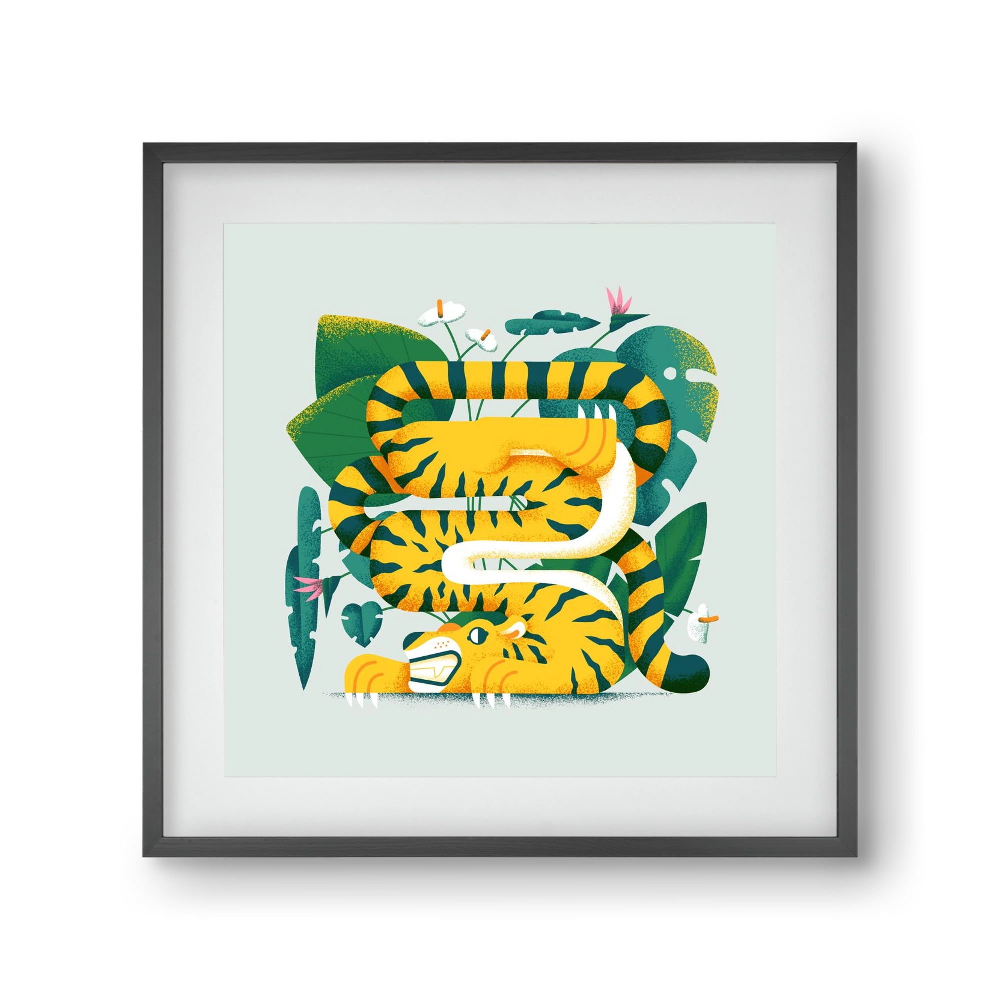 Yoga Tiger, 30x30 cm (20x20 cm), Fekete keret, paszpartuval